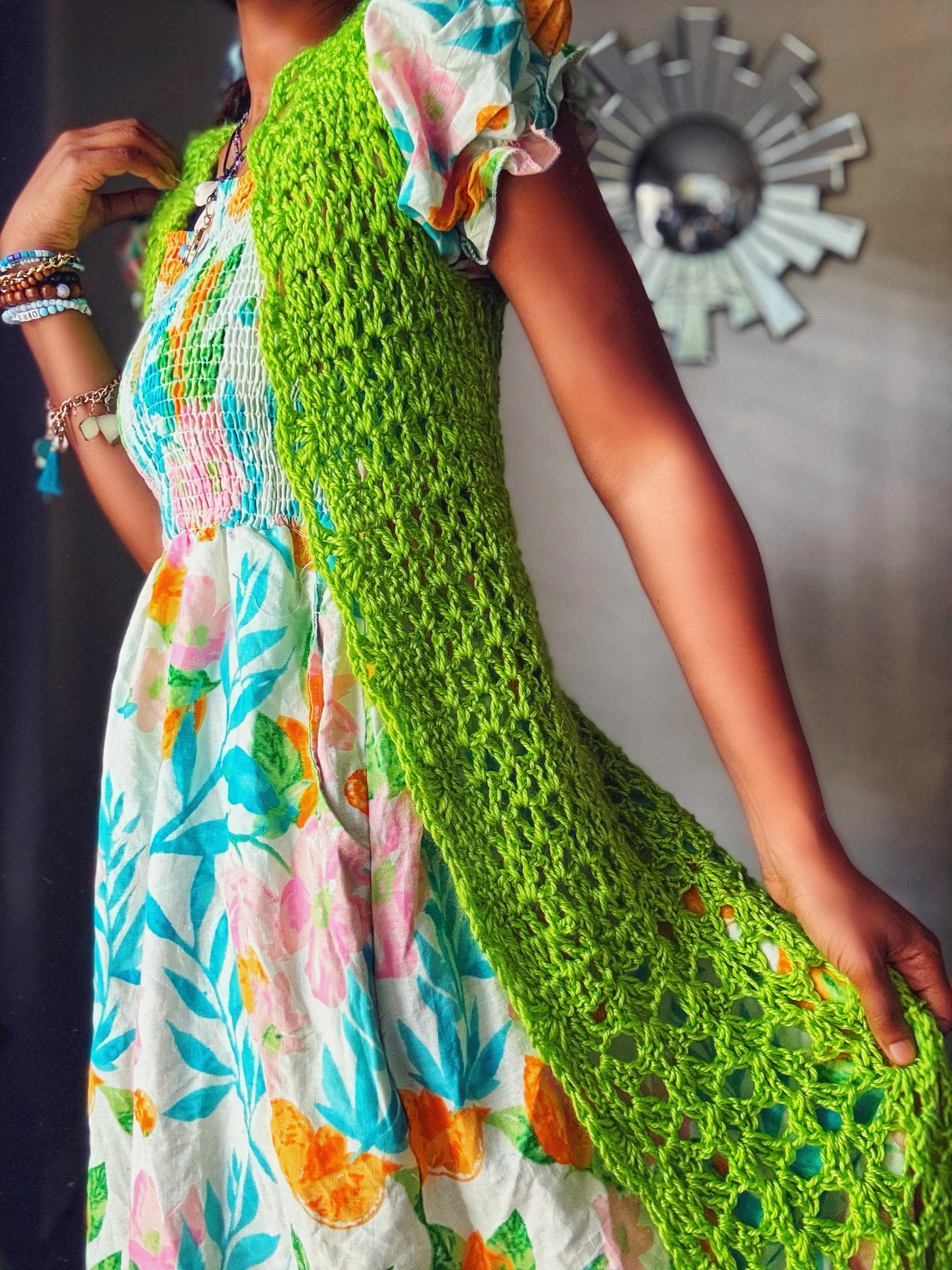 The Emerald Sleeveless Crochet Cardigan.