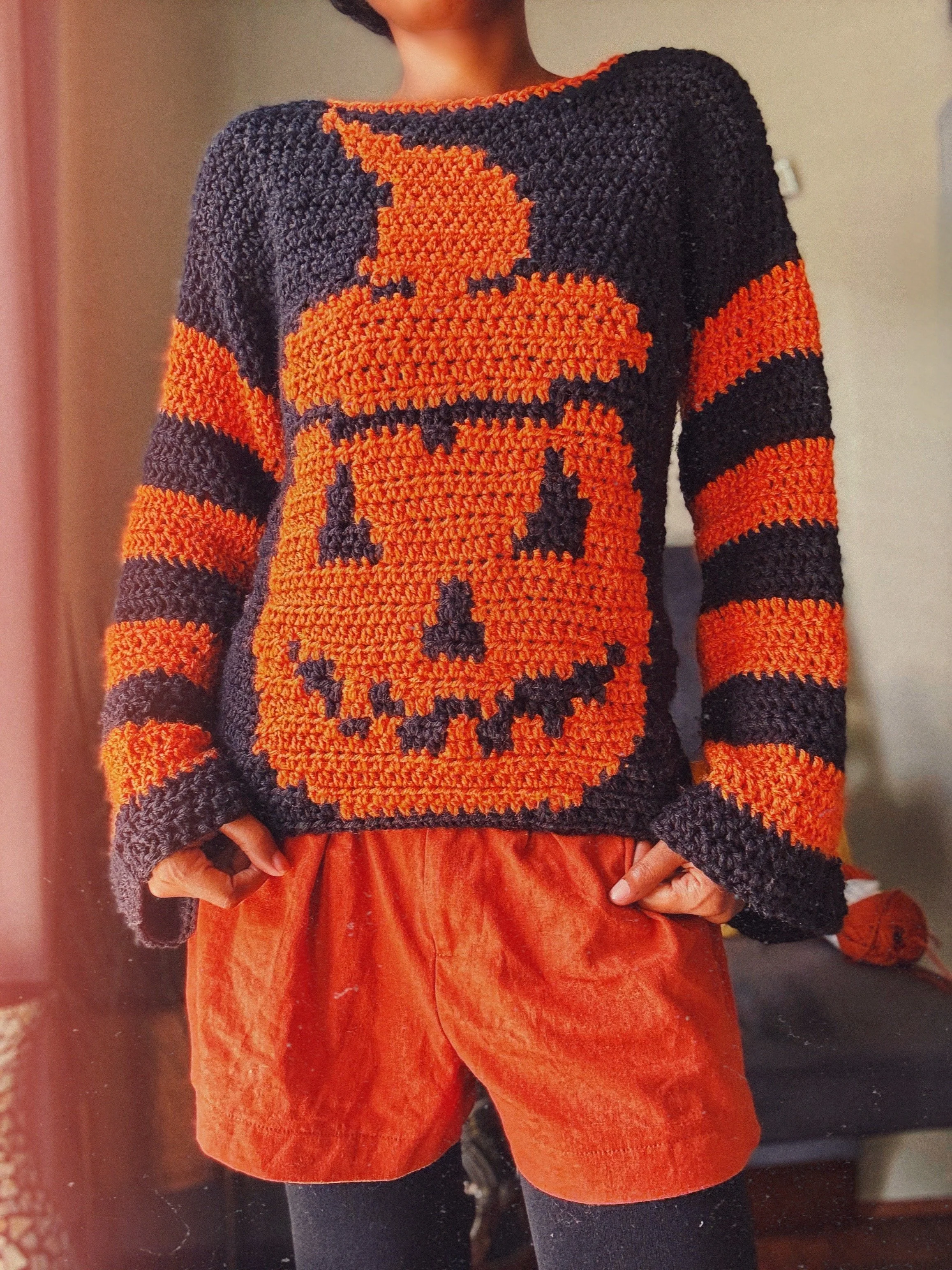The Pumpkin Witch Crochet Sweater. Digital Crochet Pattern.
