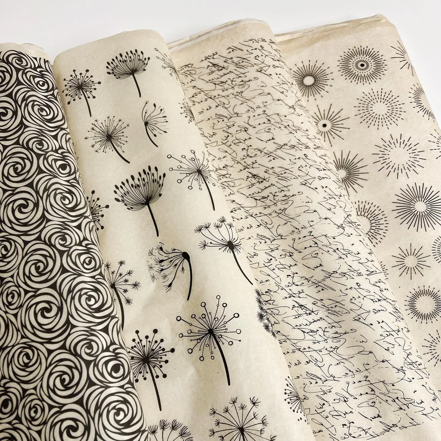 Sneak peak at 4 new designs that arrived earlier today! I thought it would be fun to see if anyone could guess their names but my hubby said it would be too hard?! His guess for the 3rd one from the right was &ldquo;Spent Flowers&rdquo; and &ldquo;Fi