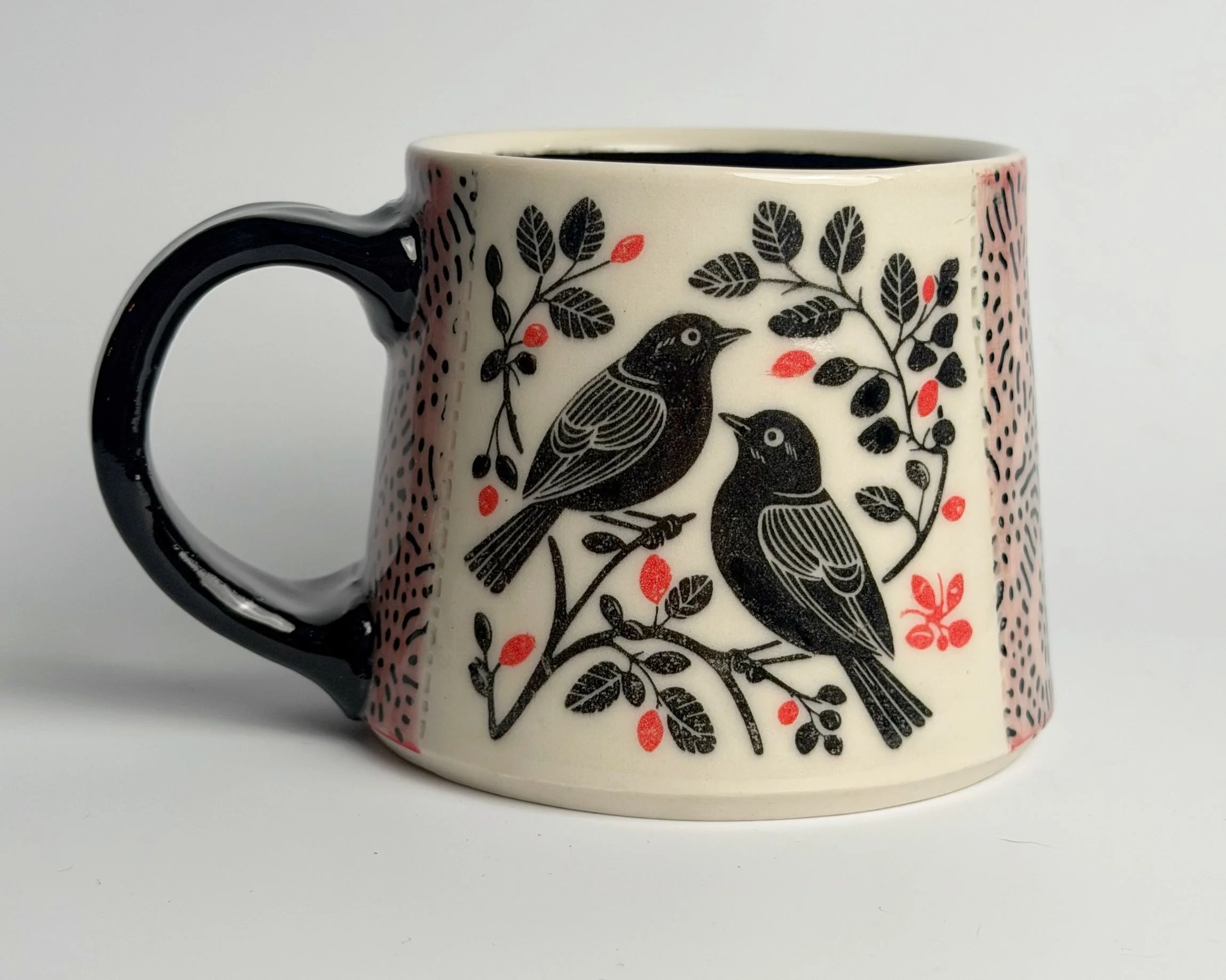 I just sent this mug off to a friend who did me a favor recently. I hope she likes it! Stay tuned for a video on how I make these mugs using the Linocut Birds and Squiggles underglaze transfers. #underglaze #underglazetransfers #ceramics