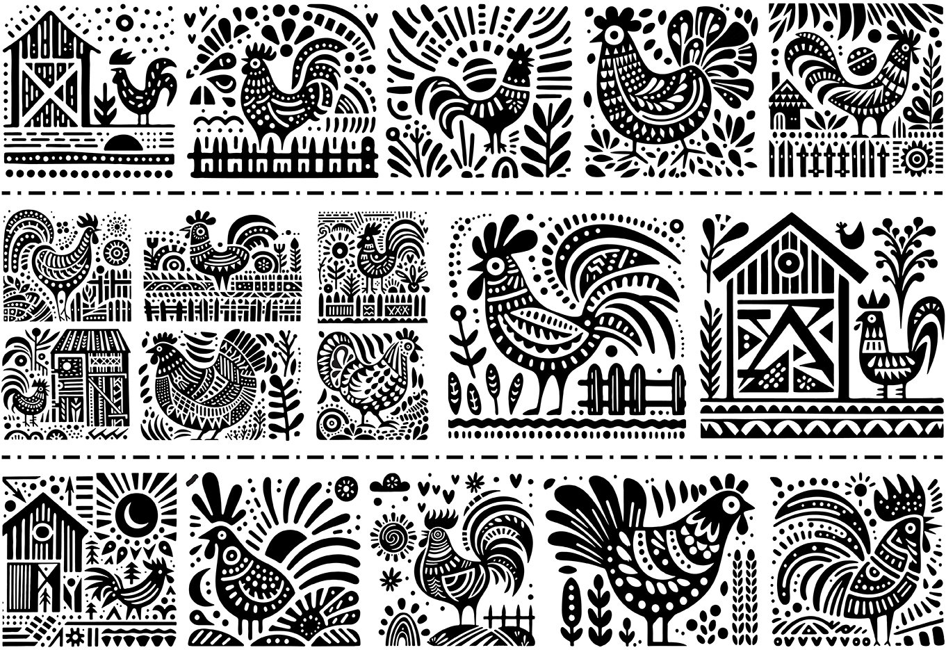 Underglaze Transfer - Folksy Roosters