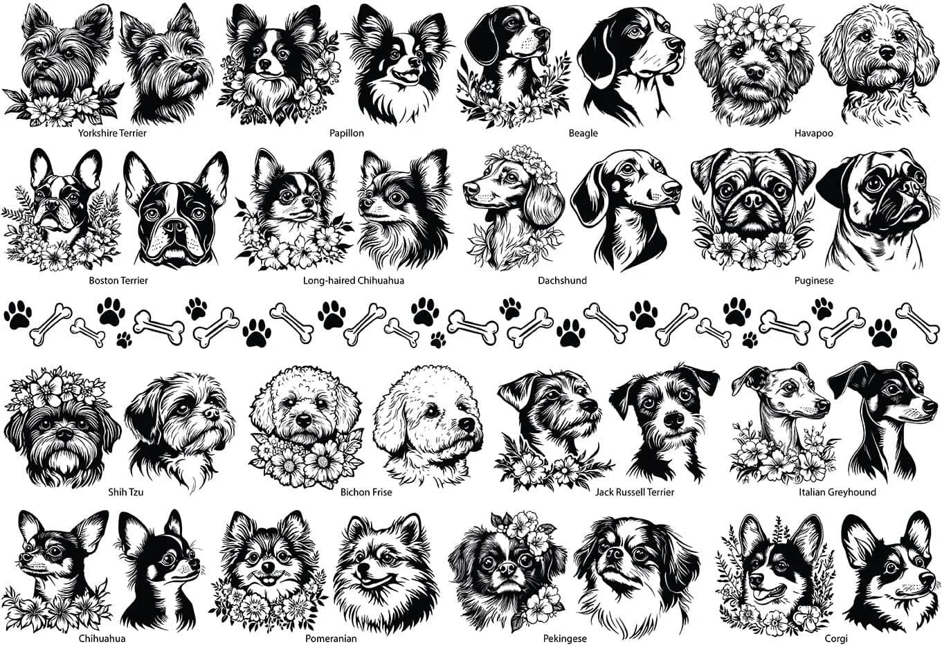 Underglaze Transfer - Small Breed Dog Portraits