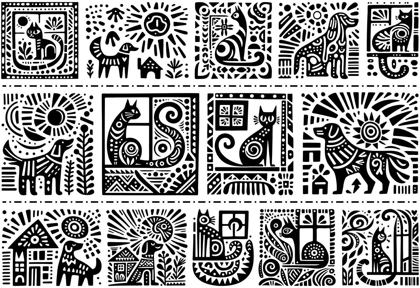 Underglaze Transfer - Folksy Cats and Dogs