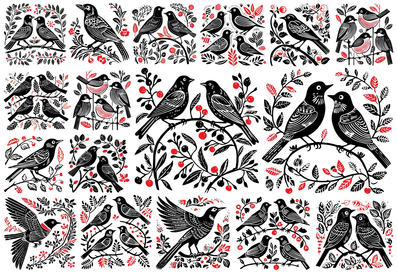 Underglaze Transfer - Linocut Birds