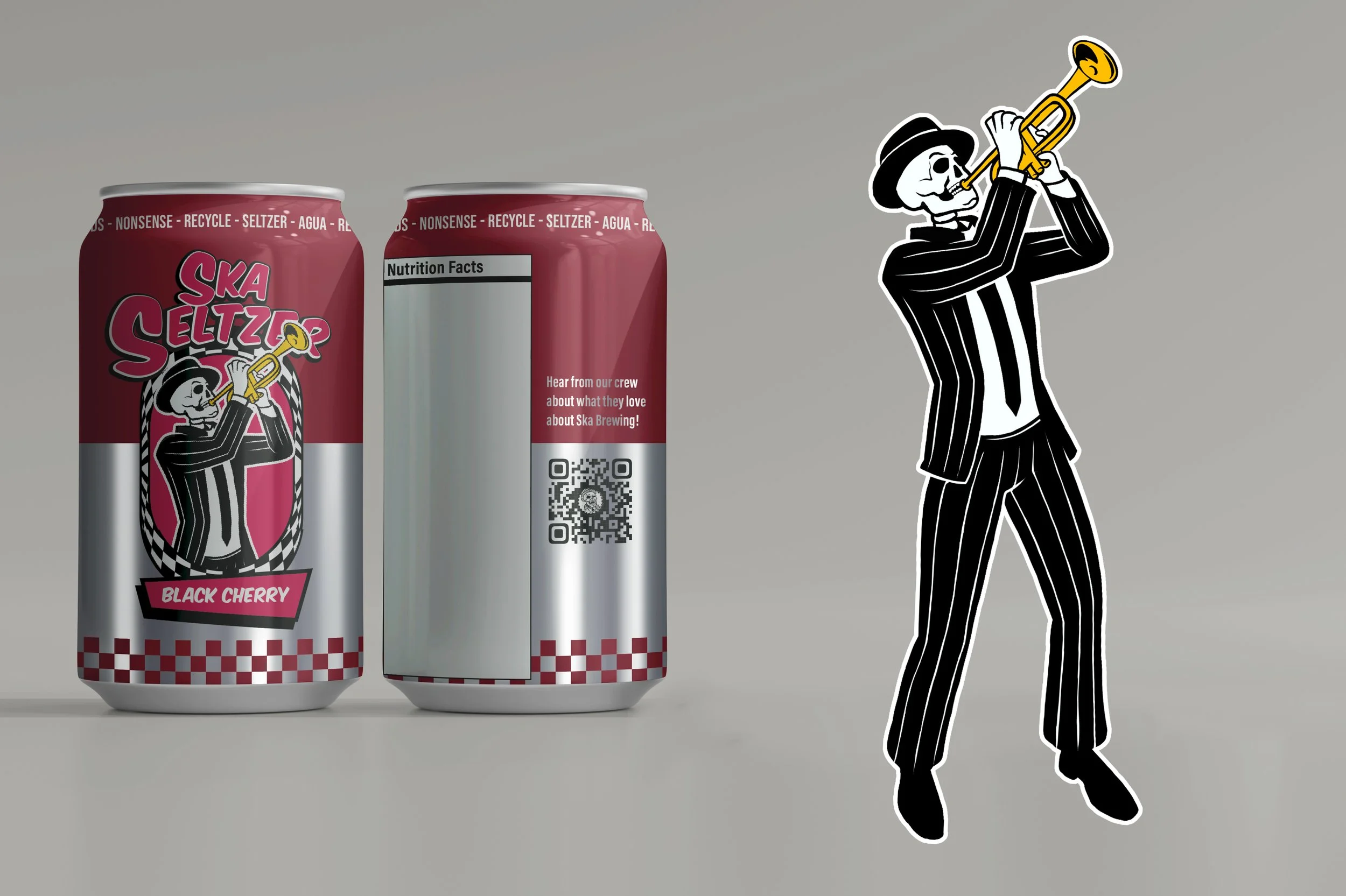 These are the hard seltzers under the Ska+ branding direction. These aim to lean more heavily into the musical side of Ska's branding by having characters from Ska's beer line playing instruments associated with the music genre known as Ska.