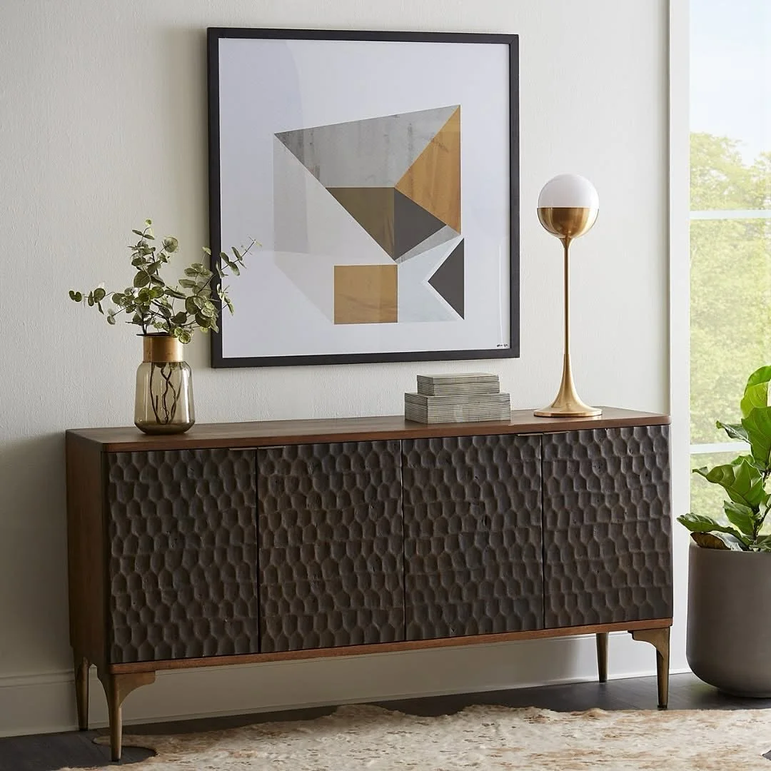 The Santa Cruz Sideboard by @hometrendsanddesign pairs solid mango wood with iron accents, blending contemporary style with hand-carved detailing, a radiant two-tone finish, and subtle gold tones. Built to last&mdash;designed to impress.⁠
⁠
Available