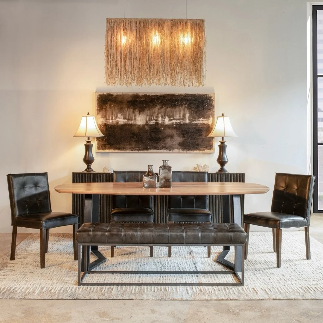 Classic meets contemporary with the Salerno 82&rdquo; Acacia Wood and Iron Dining Table in Natural by @hometrendsanddesign 🌿🔨
⁠
Available at @whitneyevansltd 
Located at the @denverdesigndistrict 
595 S. Broadway, Suite 109w
Denver, Colorado 80209

