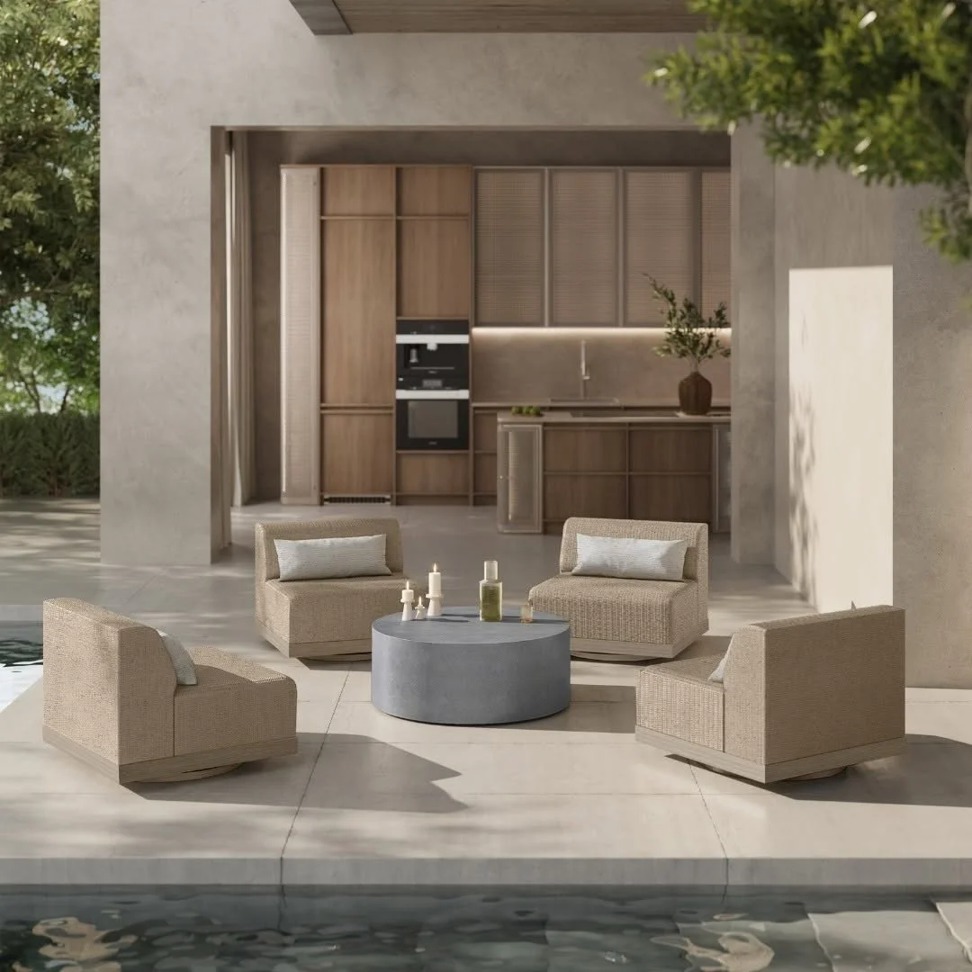 The Grande Collection by @ebel.inc boasts a low, sleek profile with built-in cushions.  The rich, variegated Barley and Coal weaves cover the reticulated foam, ensuring exceptional comfort and quick drying times.

AND @ebel.inc is included in our Ann