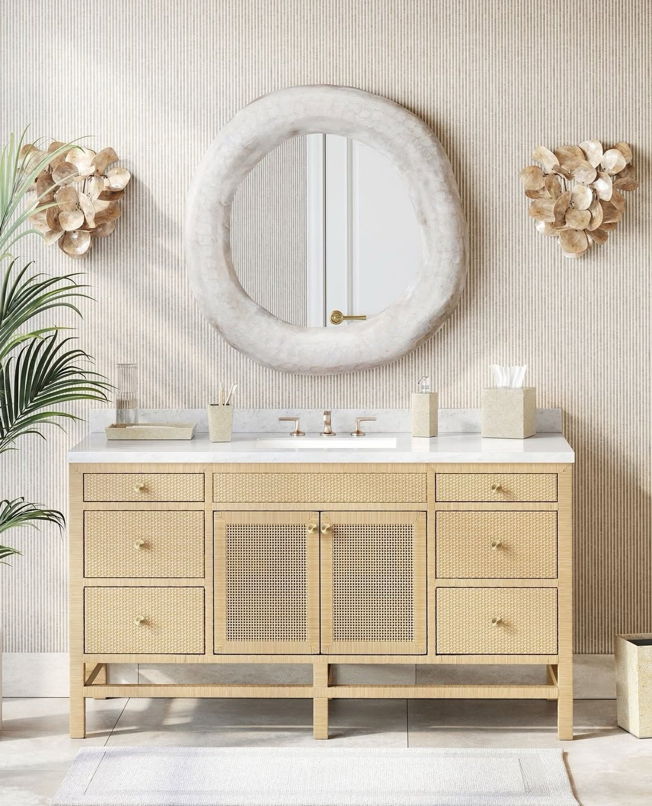 A woven statement✨️ The new Isla single sink vanity by @madegoods features handwoven peeled rattan in an all-over crisscross design. Organic texture and subtle variation highlight the beauty of craftsmanship and considered detail. ⁠

Available at @wh