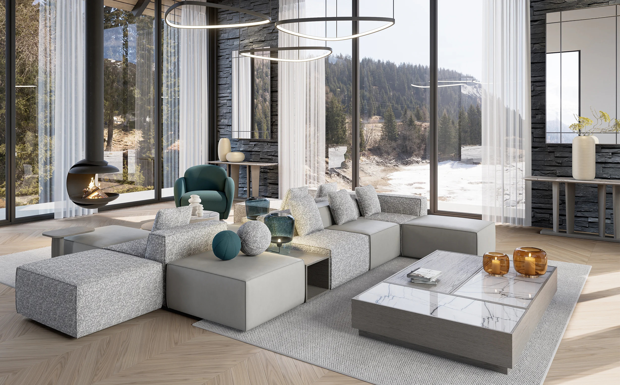 Adriana Hoyos H Sectional in a snowy environment