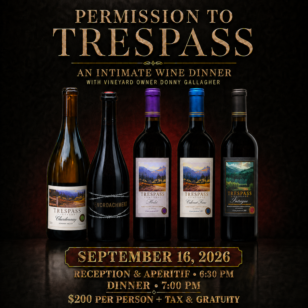 PERMISSION TO TRESPASS | An Intimate Wine Dinner with Vineyard Owner Donny Gallagher
