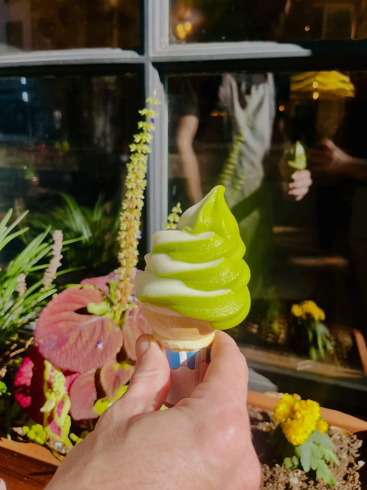 matcha &amp; vanilla swirl soft serve while the weather is still niiiiiiiice 🤩🍦🍵☀️