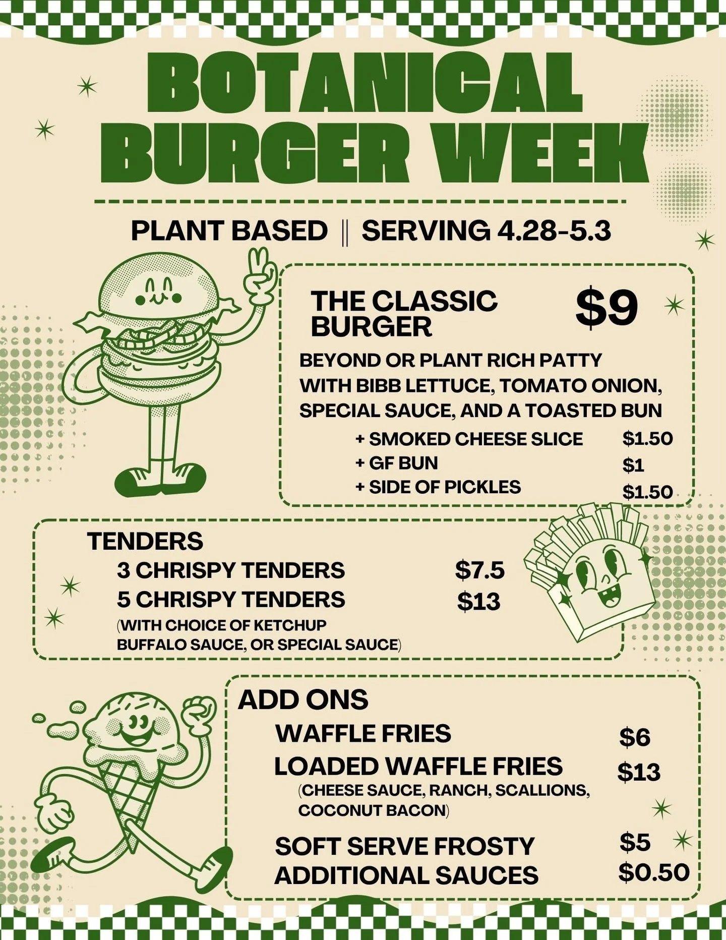 hey burger queens 👋🏼 we are soooo back with it this year after burger week was so popular for us last year. Pretty sure we are once again the only vegan option for burger weeeeek~ let us know any questions you have, but these are our offerings star
