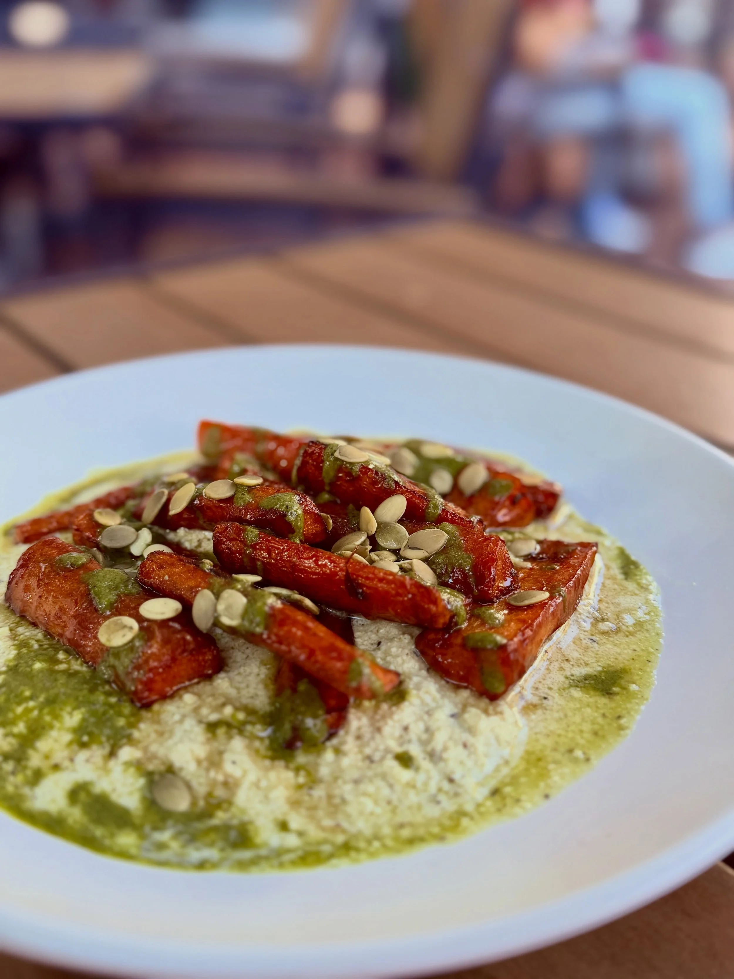 The Whole Carrot from our spring menu 🤩🥕 
(roasted carrot, &ldquo;ricotta,&rdquo; carrot top pesto, &ldquo;honey&rdquo;, &amp; pepita)