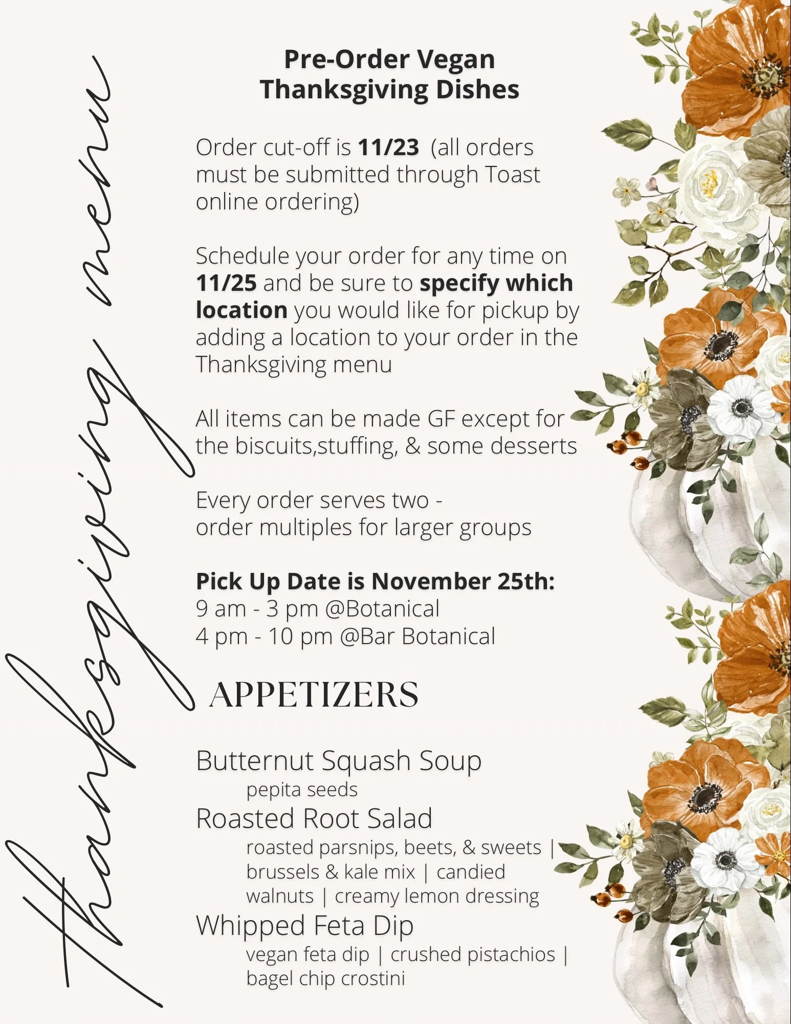 Vegan Thanksgiving pre-orders are live!
There&rsquo;s always a lot of buzz asking if we&rsquo;re going to keep doing this. YES, we&rsquo;re excited to be back in the kitchen cooking up hundreds of vegan dishes for Cville again! 🧡
This is PERFECT for