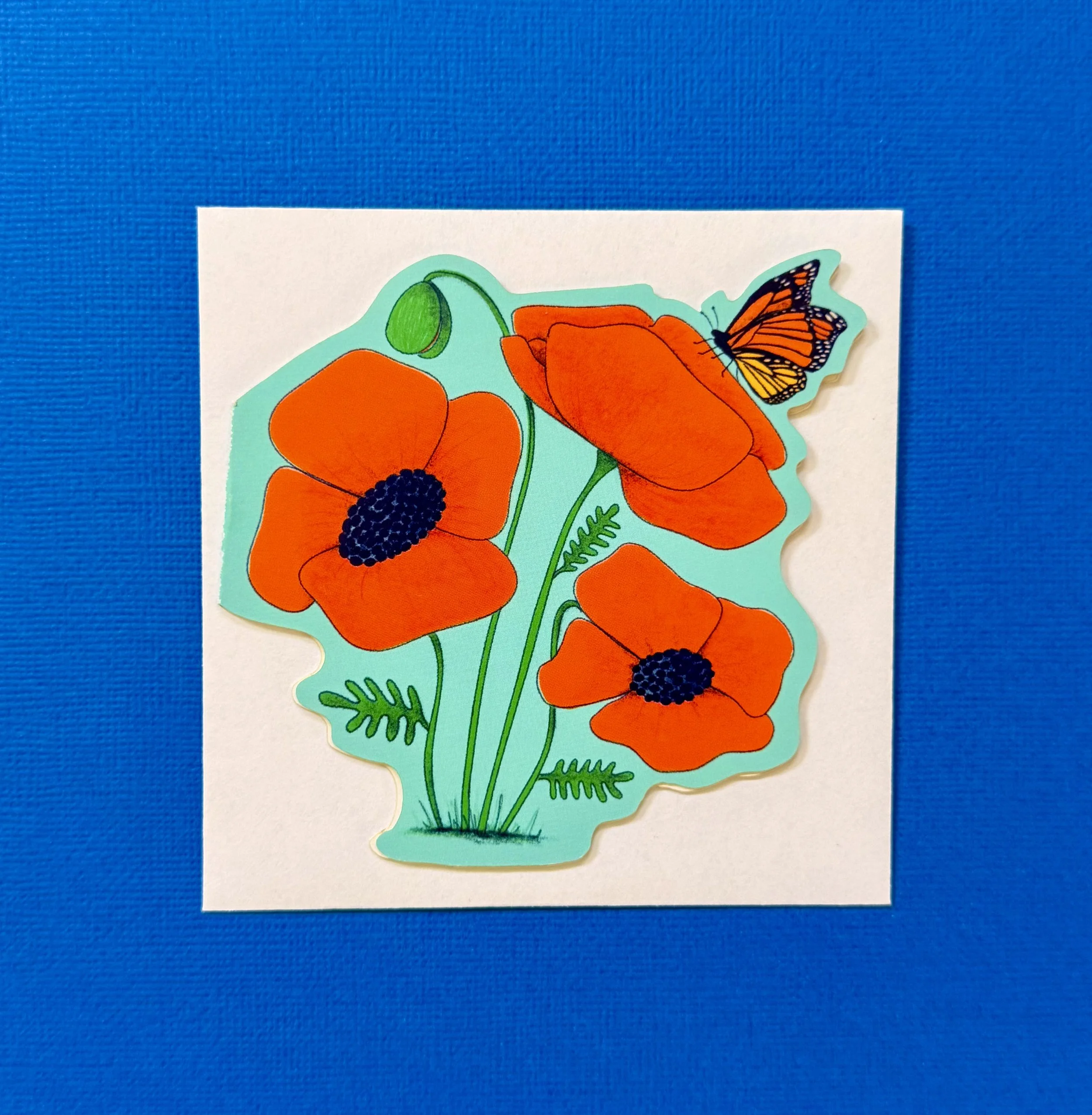 Butterfly Atop Poppies Die-Cut Greeting Card