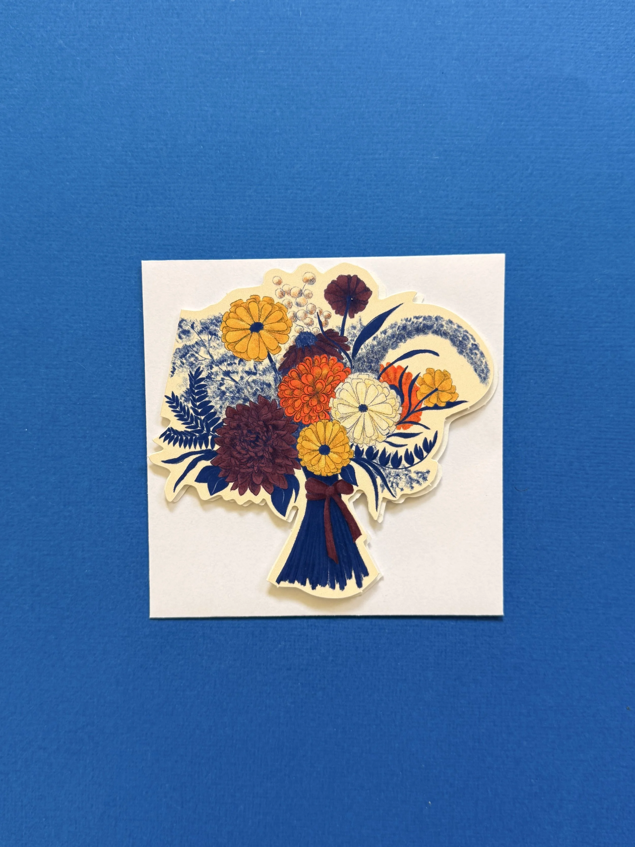 Zinnia & Dahlia Bouquet Die-Cut Greeting Card