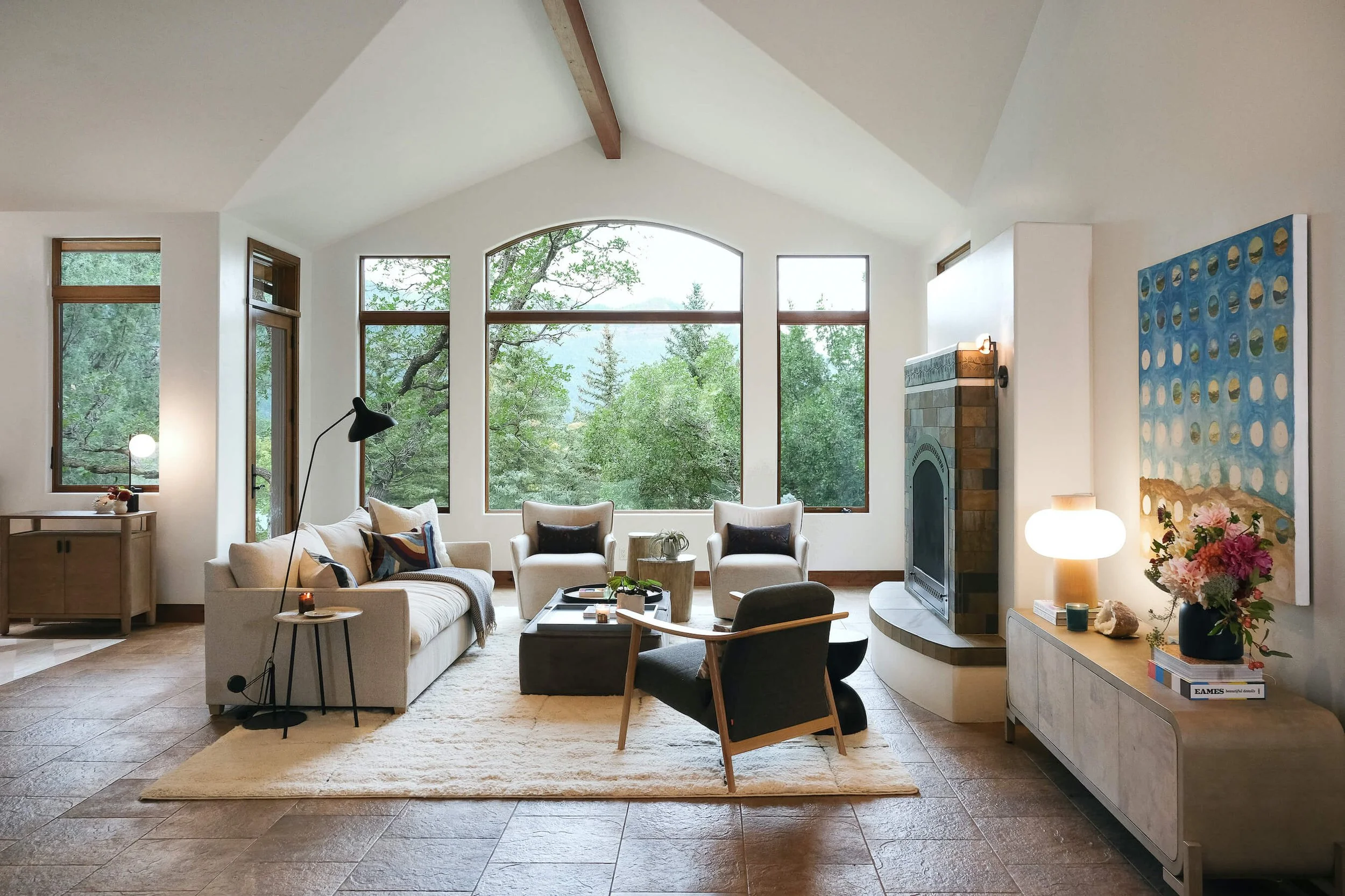 'living room sustainably designed eco friendly interior design, colorado interior design, telluride interior design'