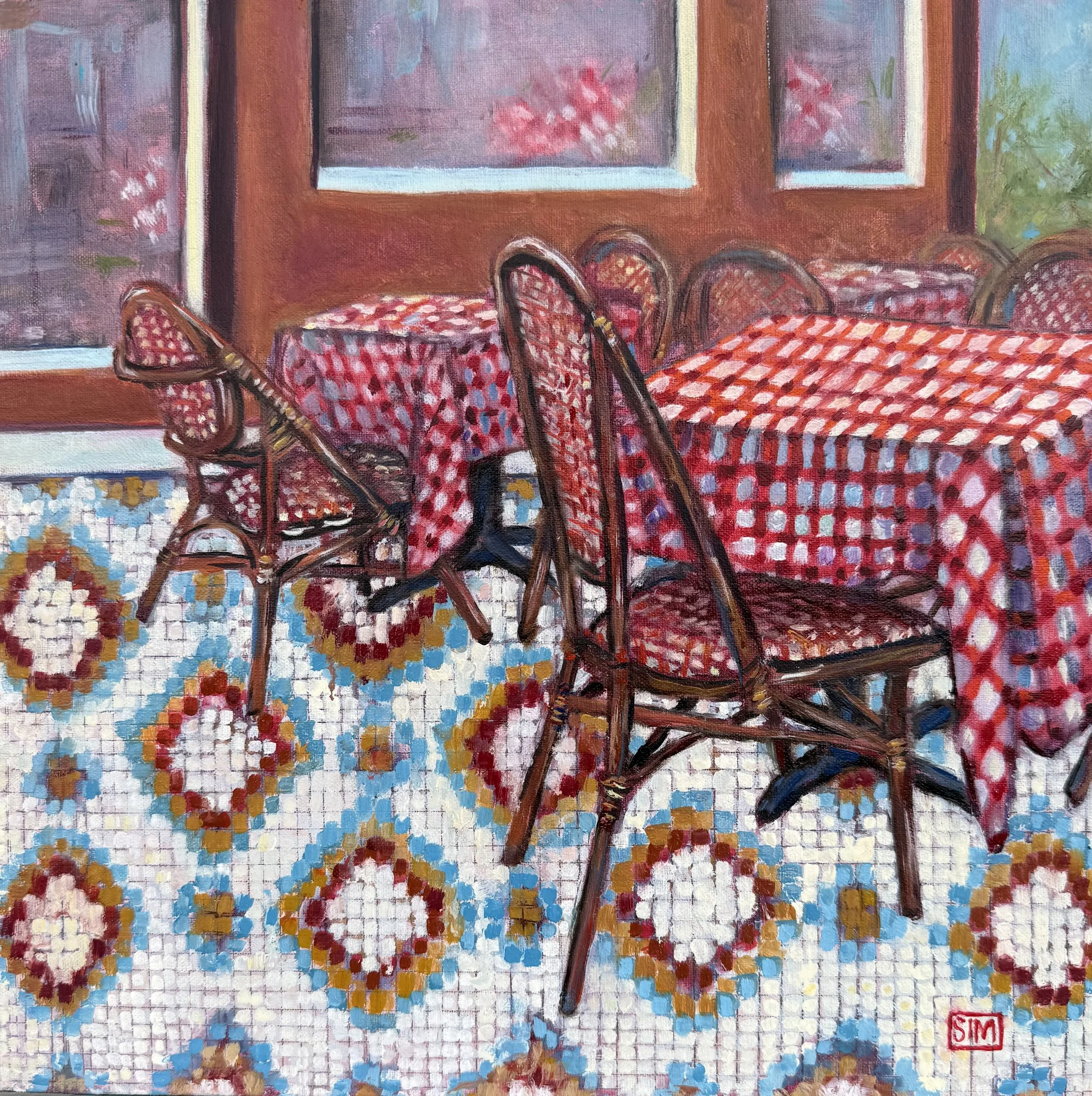 Scene From An Italian Restaurant 12x12 oil on linen panel