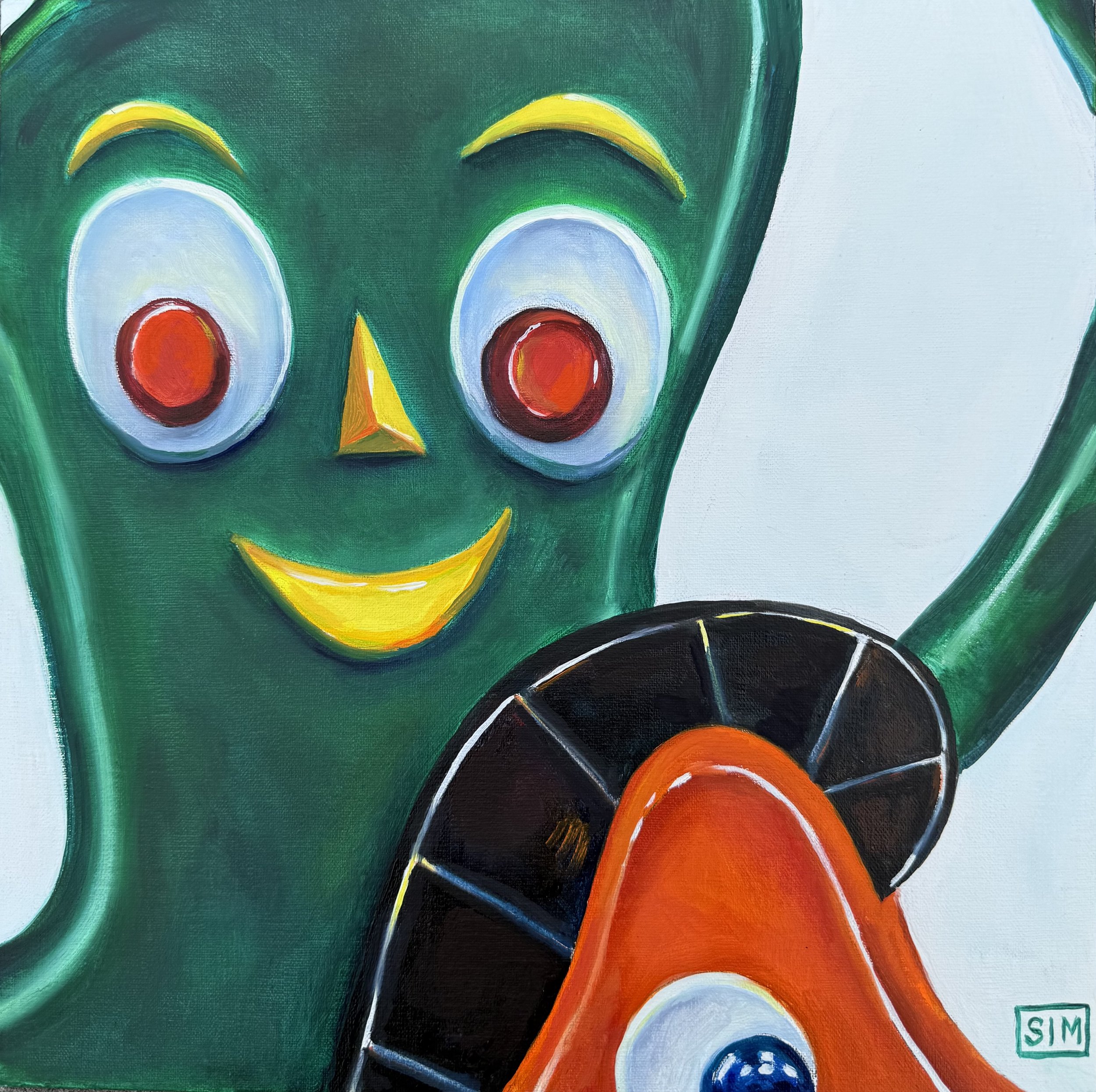 Toying with Memories, Gumby & Pockey, 12x12 oil on linen panel