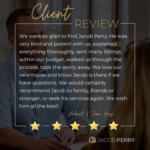 Buying a home can be very worrisome! A lot of unknowns and uncertainty, but our job as your realtor is to educate and take some of that worry away! Bravo to Jacob Perry with another 5-Star review! ⭐ ⭐ ⭐ ⭐ ⭐