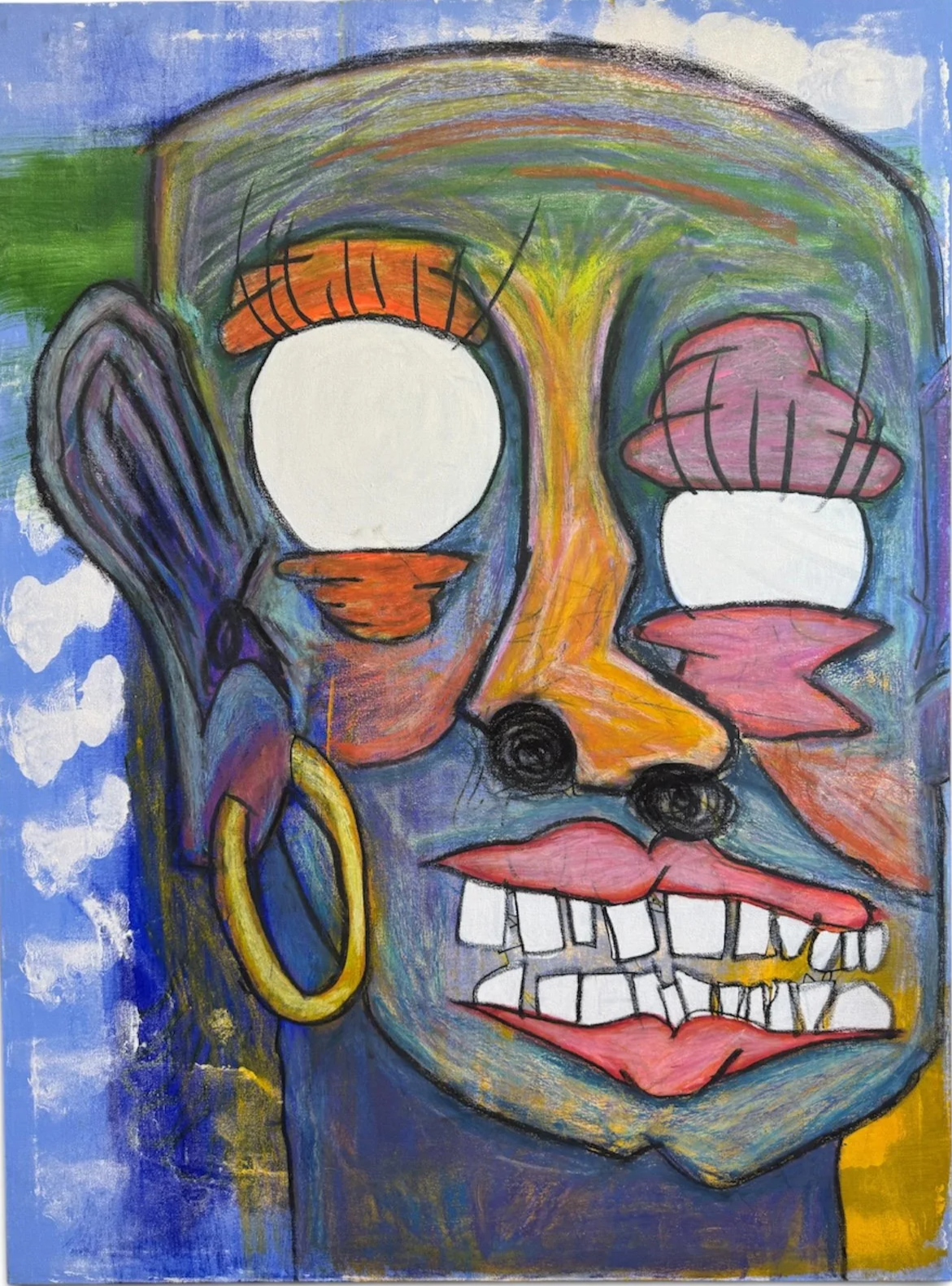 Seen Too Much,2022. Acrylic, Oil Pastel/ Canvas 36 Inches by 48 Inches 