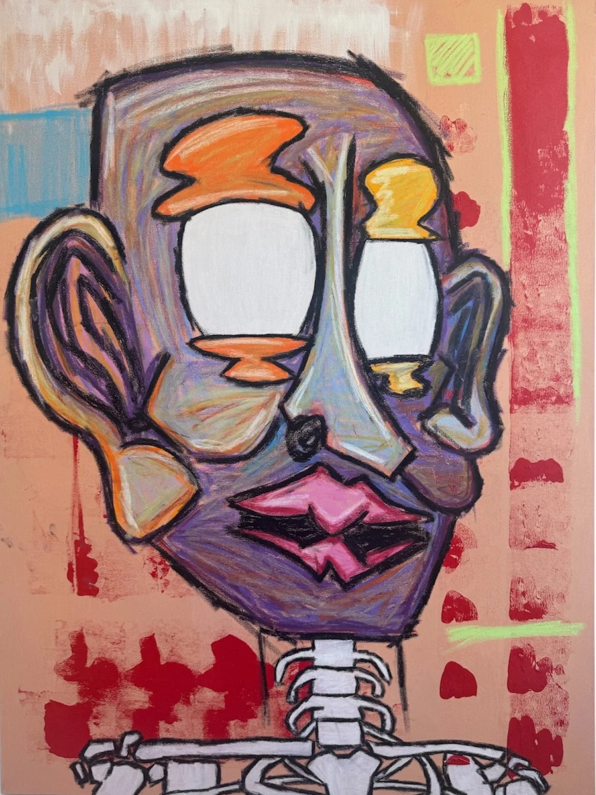 Seen Better Days,2023. Acrylic, Oil Pastel/Canvas 36 Inches by 48 Inches 