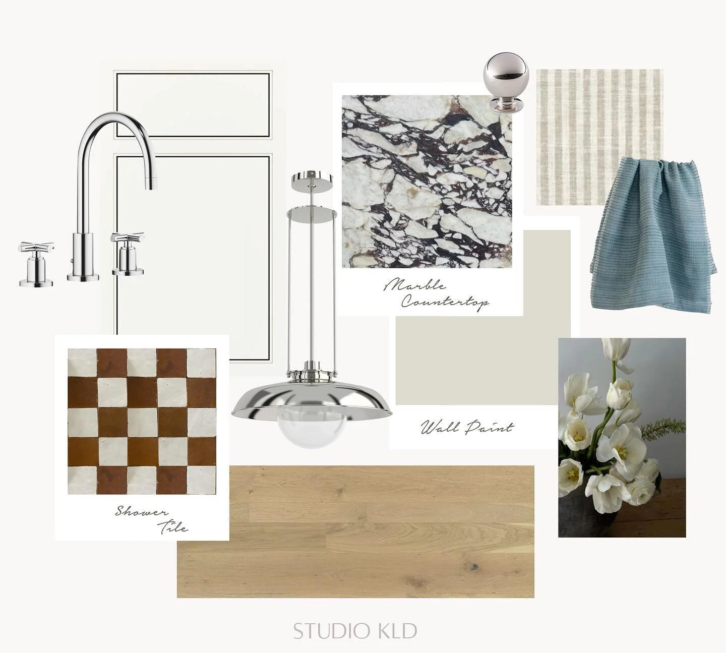 Happy Friday Folks! Still in the schematic design phase for this cute remodel and I&rsquo;m loving every one of these moments! A bold marble and fun checkered tile pattern, with polished nickel hardware and fixtures adding a sophisticated element. SO