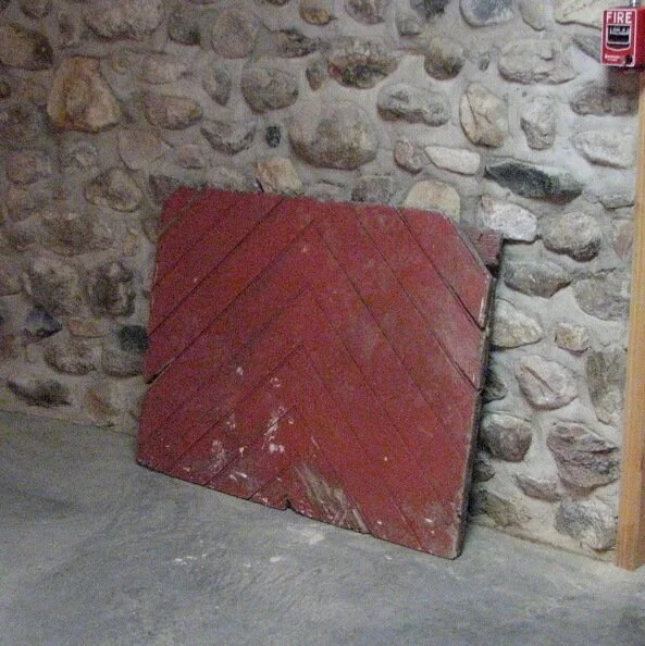 Original Bell Barn loft window shutters on display