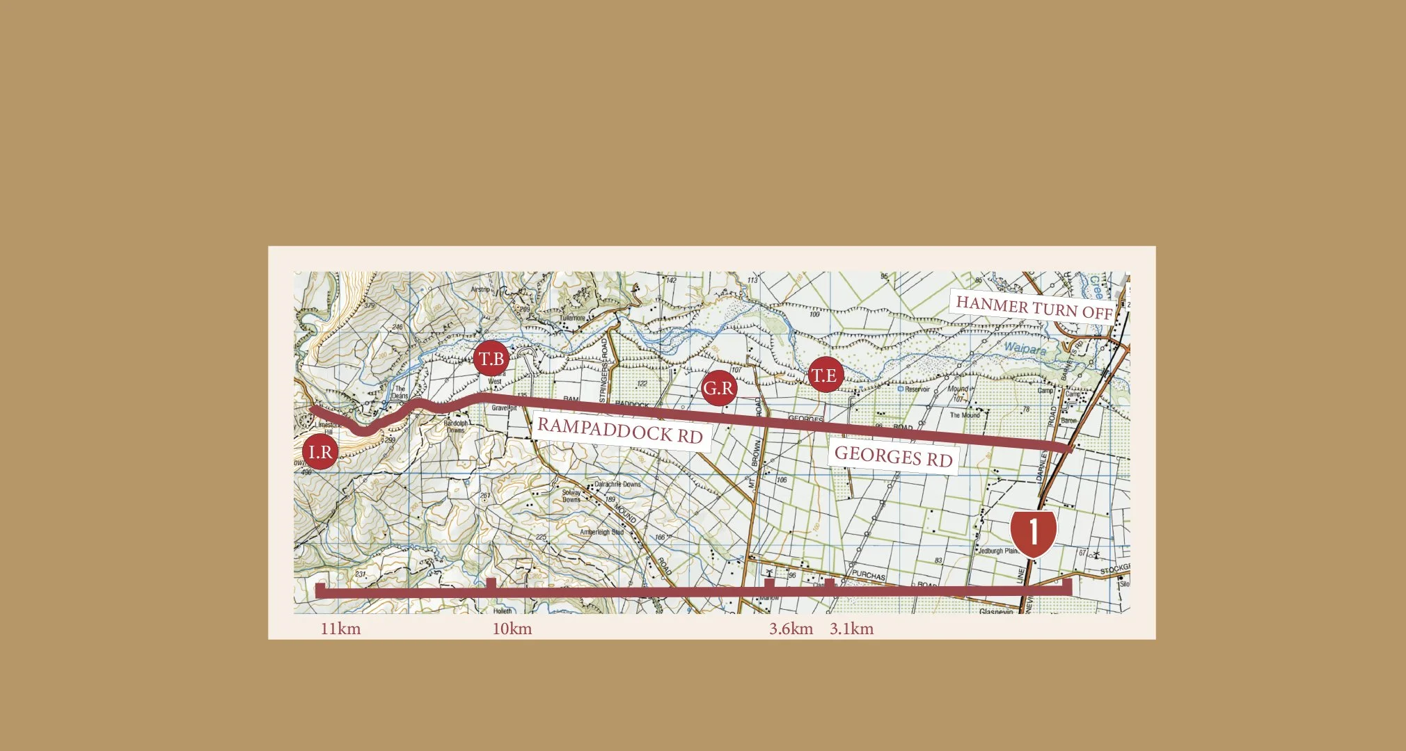 Map of the South Bank wineries on Georges Road and Rampaddock Road near Waipara, Hanmer turn off