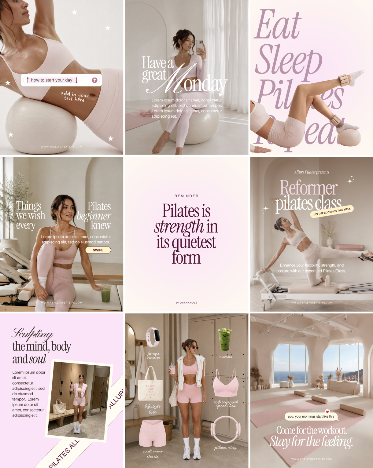Pilates Princess Collection Canva templates