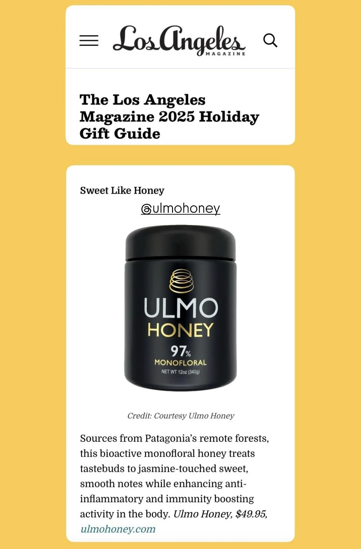 Ulmo Honey - The Los Angeles Magazine 2025 Holiday Gift Guide