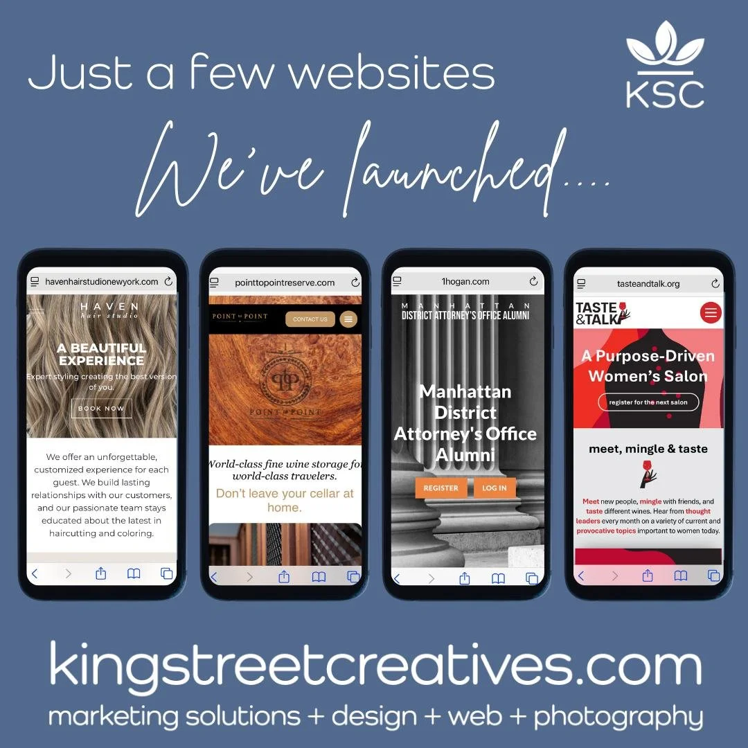 Building brands through design, strategy and partnership. 

For more info, reach out to hello@kingstreetcreatives.com✨

#webdesign #marketing #digitalmarketing #branding #photography #kingstreetcreatives #chappaqua #westchestercounty #newyorkcity