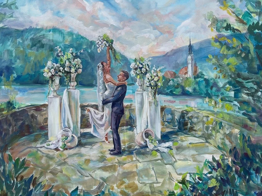 Live painting is about capturing the moment, seeing the composition, adding details, and remembering the light that changes so quickly.
Slo 
Live painting pomeni ujeti trenutek, opaziti kompozicijo, dodati podrobnosti in si zapomniti svetlobo, ki se