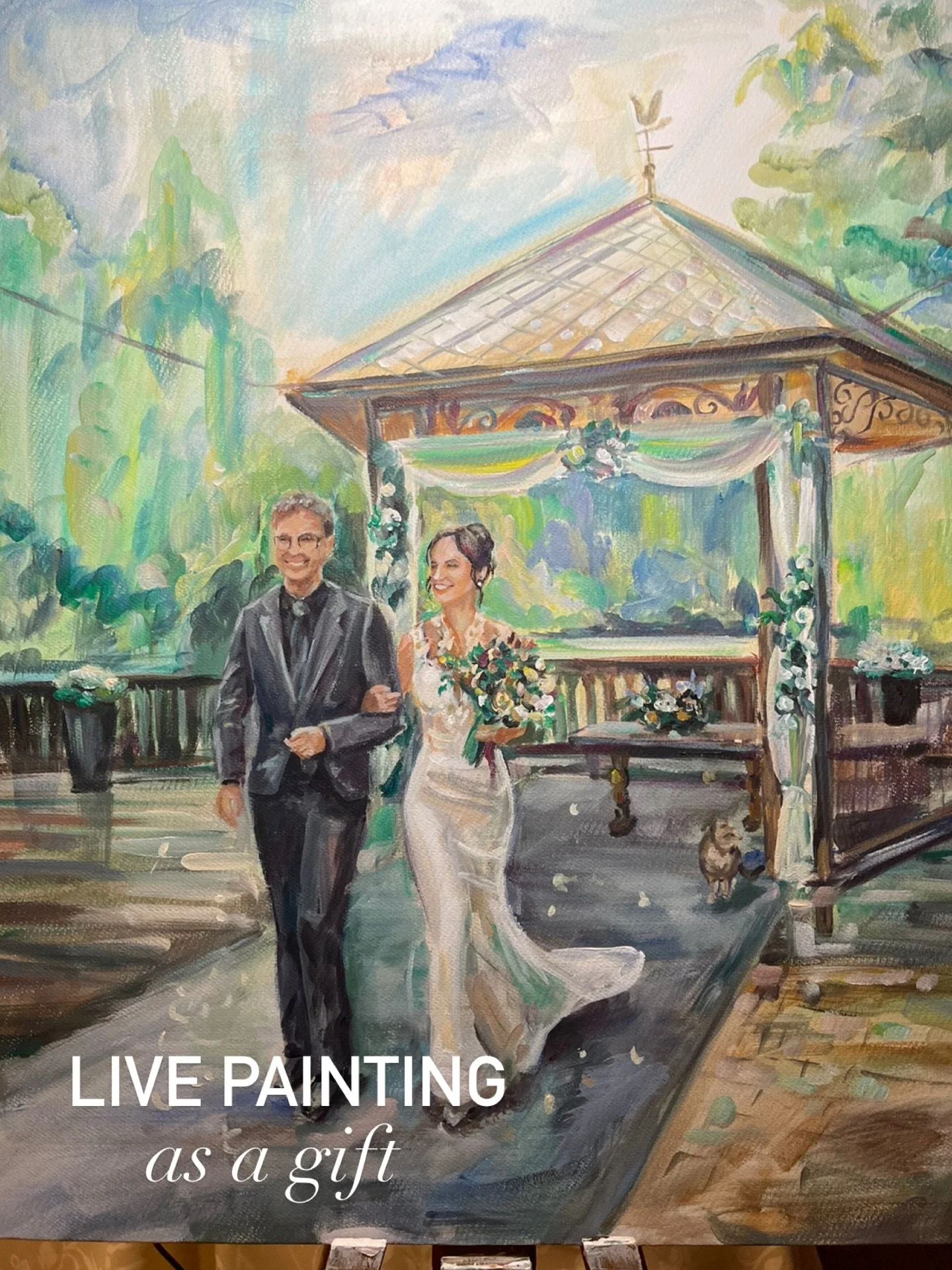 Slo
Poročna slika kot posebno darilo za mladoporočenca. Kljub deževnemu vremenu je bil dan poln topline, iskrenih trenutkov in čudovitega vzdu&scaron;ja.

Eng
A wedding painting as a special gift for the newlyweds. Despite the rainy weather, the day 