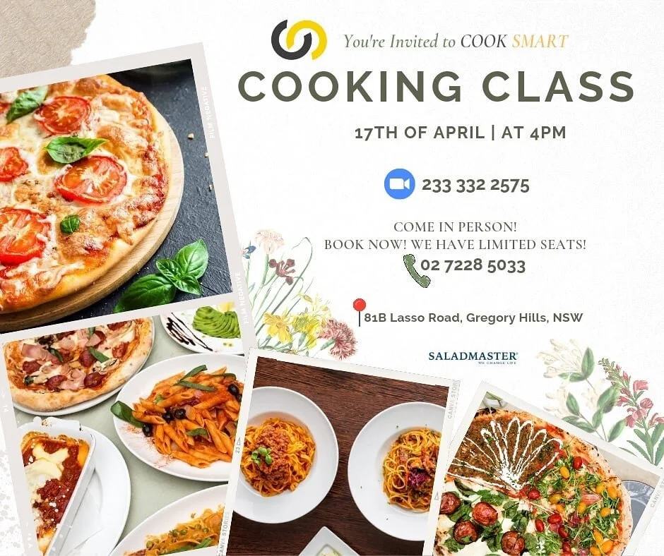 You're welcome and invited to our 𝐶𝑜𝑜𝑘 𝑆𝑚𝑎𝑟𝑡 COOKING CLASS this SATURDAY!

In the lead up of Mother&rsquo;s Day 💐
Gift bundles for Mother&rsquo;s Day are up for grabs. As always, we deliver a fun and exciting cooking class catering for ever