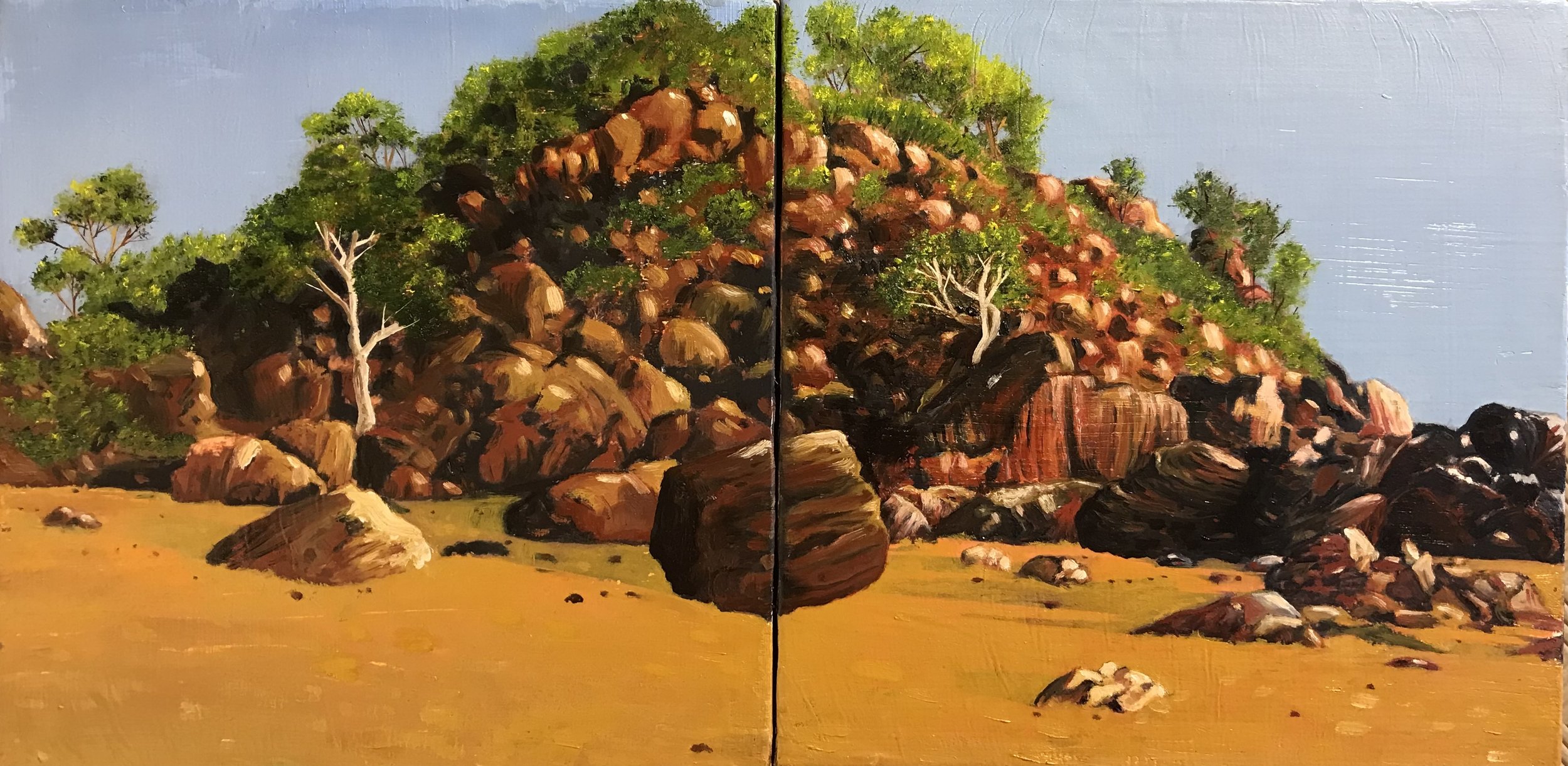 Nobbys Beach, 2023, oil on canvas, 20x40cm