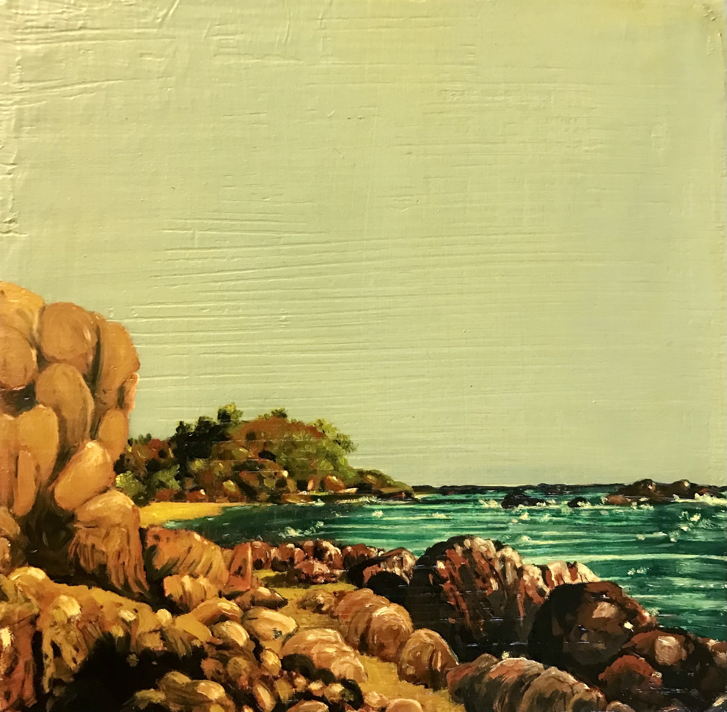 Nobbys Beach, 2023, oil on canvas, 20x20cm