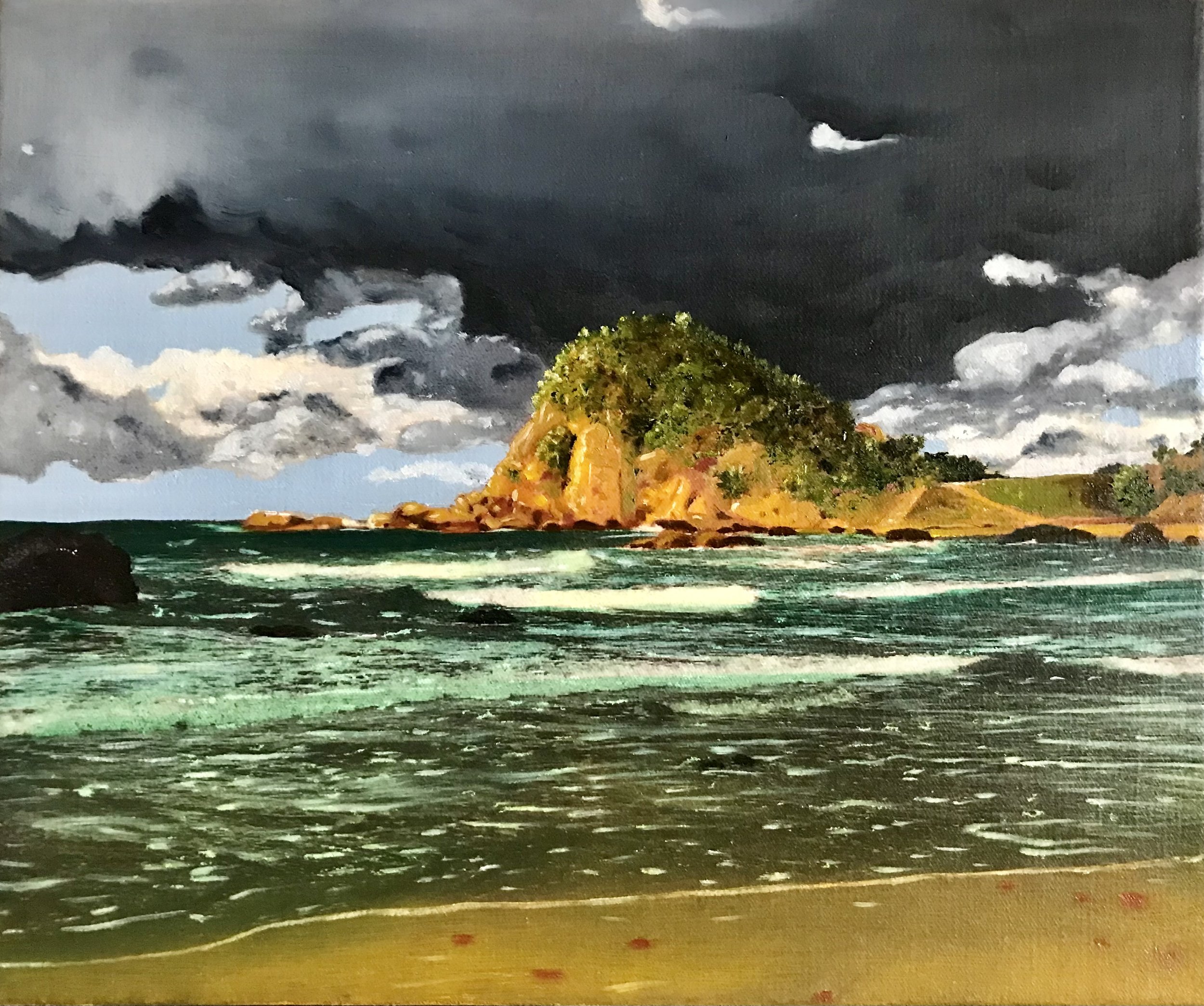 Nobbys Beach, 2023, oil on canvas, 26x31cm SOLD