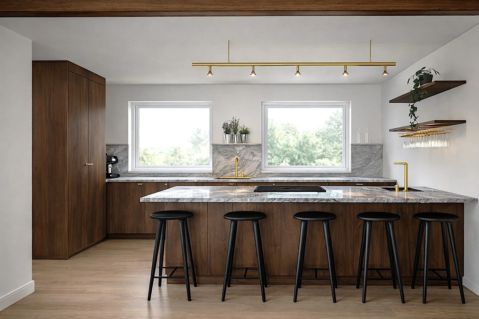 Pigmenterad ek och ljus granit, belysning från Örsjö