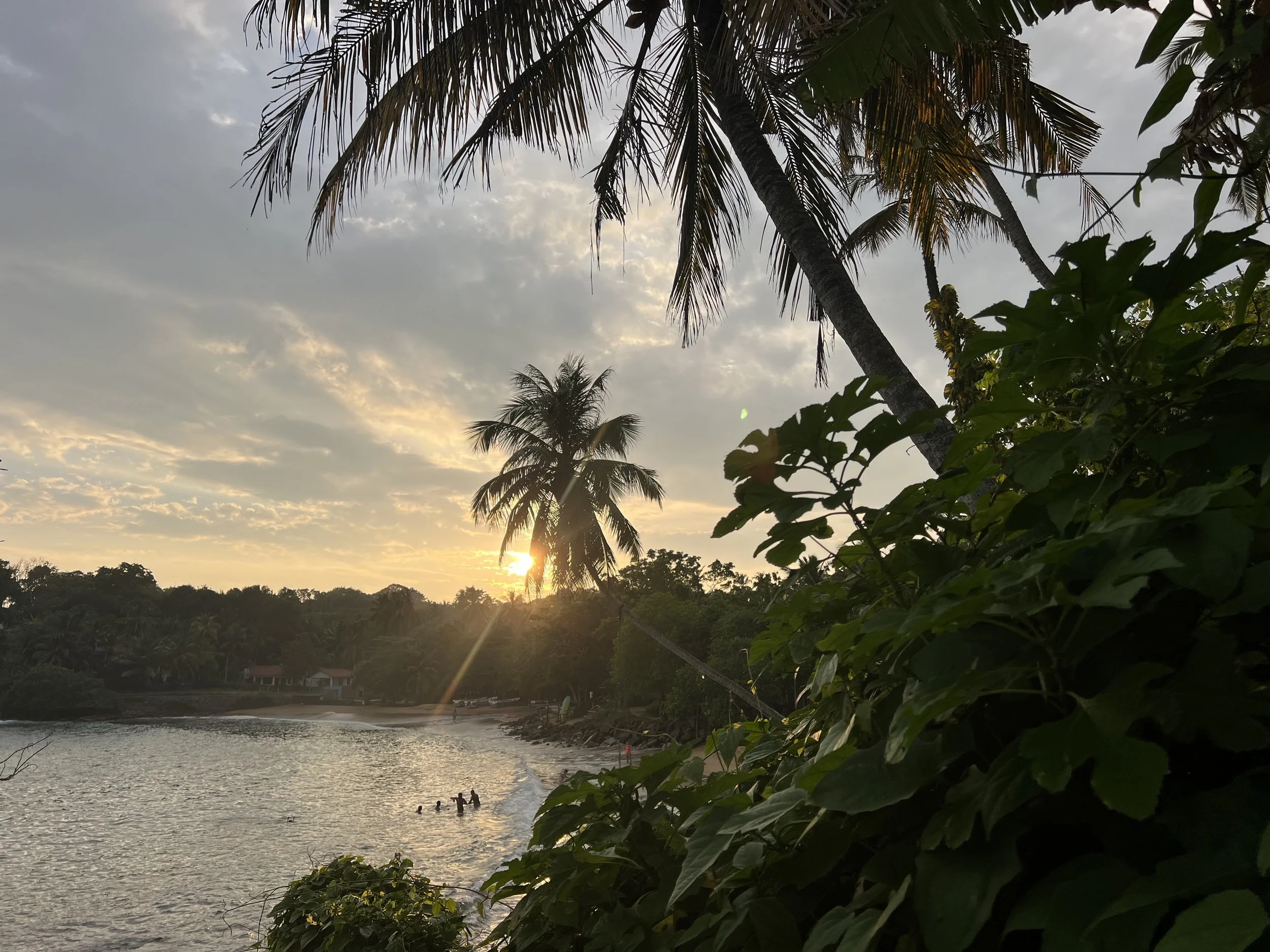 Sunset in unakuruwa bay where surf lessons can be booked with into the blue Sri lanka