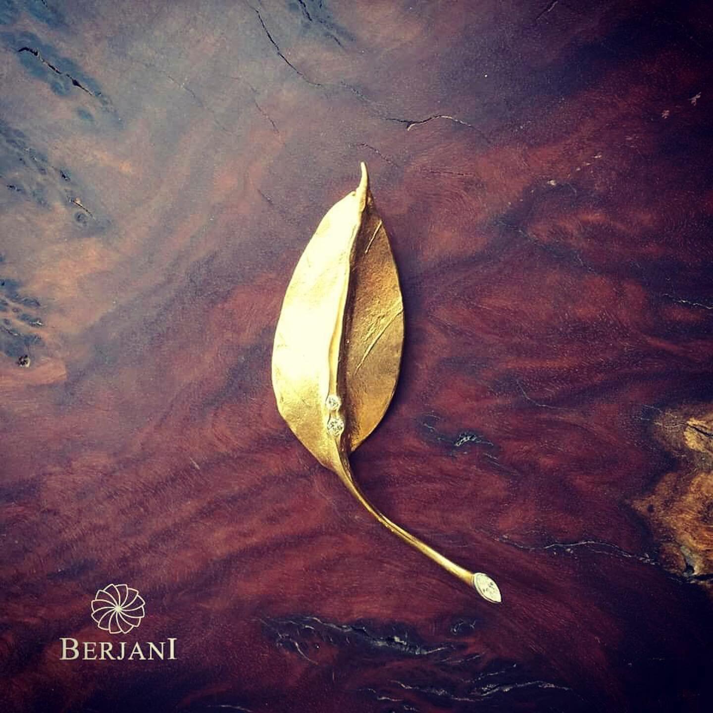 Autumn is in the air and leaves are falling all around us&hellip; 
BERJANI Brooches - Handcrafted Sterling silver gold plated version of our signature design Leaf brooch, set with a marquise cut diamond tip at the end of the petiole and a couple of d