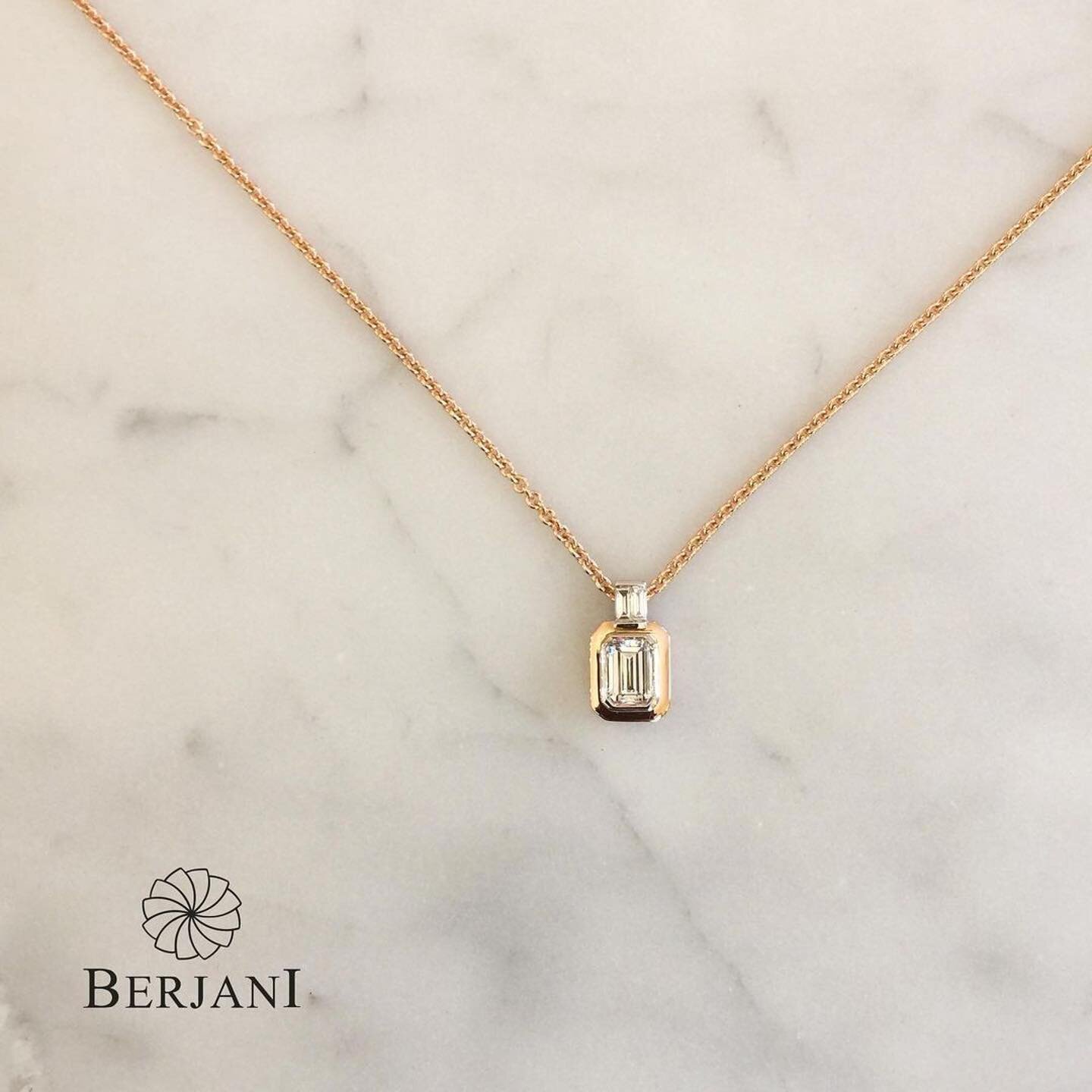 BERJANI Remakes - One emerald cut and two baguette cut diamonds taken from an old piece of jewellery no longer worn&hellip;. Berj then designed and handcrafted this beautiful rose/white gold pendant and attached it to an elegant rose gold chain&helli
