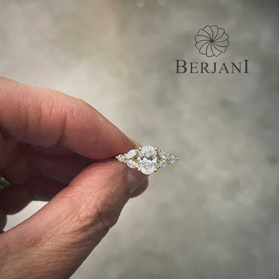 BERJANI Engagements - Congratulations to a beautiful couple recently engaged&hellip; Berj custom handcrafted this stunning ring for them&hellip; Set with a perfect oval cut natural diamond and arrayed either side with equally perfect marquise cut nat