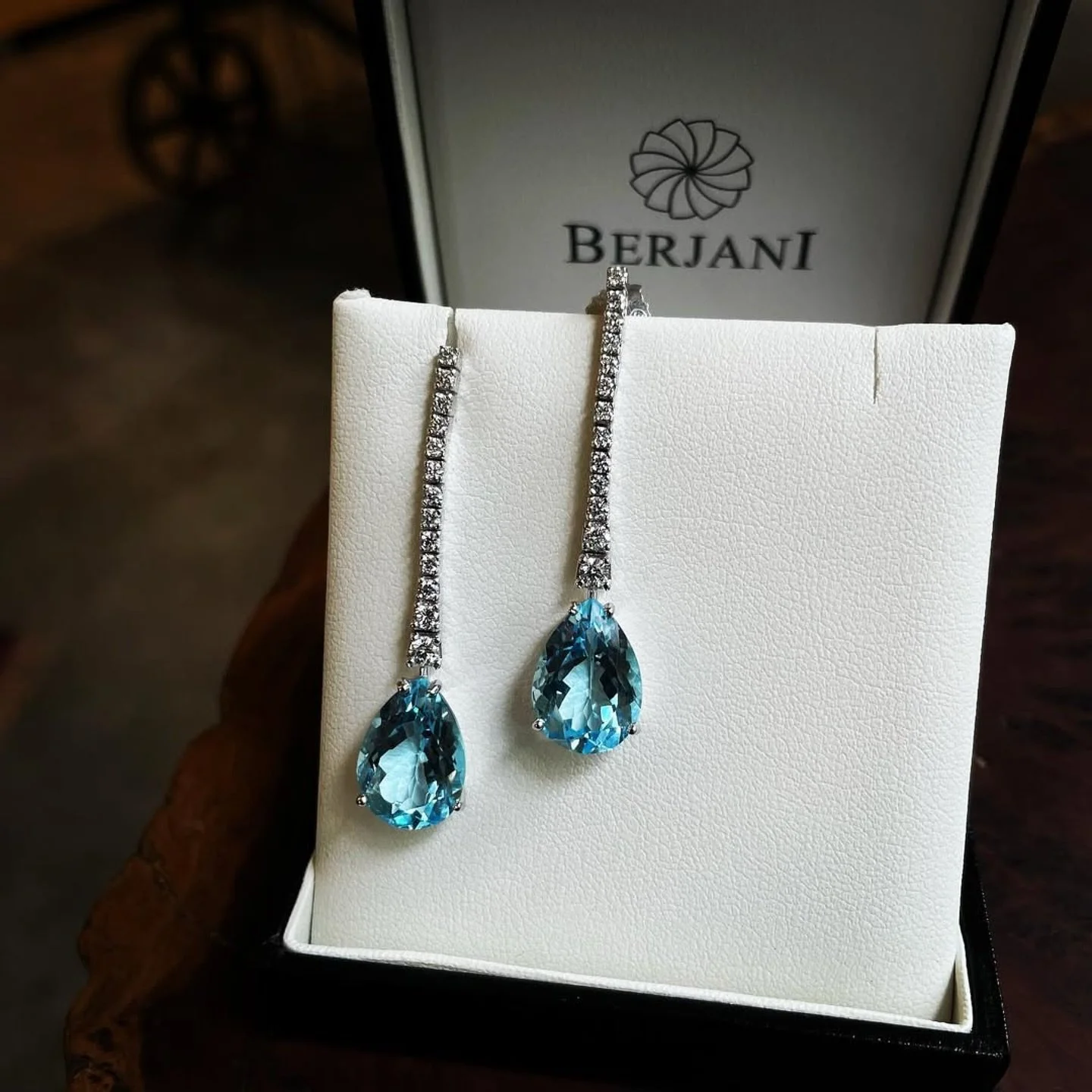 BERJANI Bespoke - Introducing the first of two November gemstones&hellip; Topaz&hellip; Pictured is a stunning pair of Blue Topaz and Diamond drop earrings, custom designed and handcrafted for a beautiful bride, to wear on her wedding day&hellip; a s