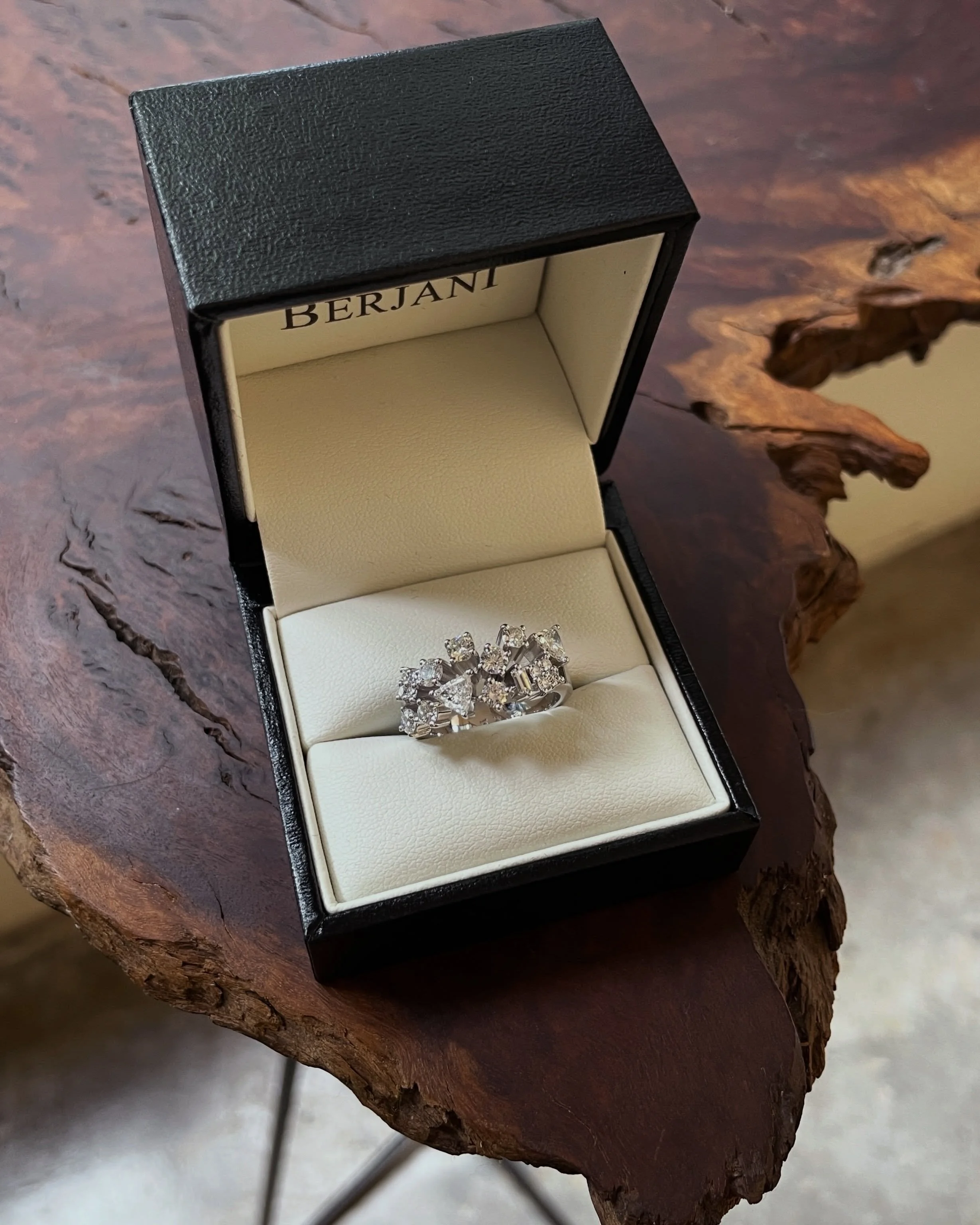BERJANI Remakes - A culmination of diamonds of various shapes and sizes taken from all different types of jewellery and arranging them in a handcrafted white gold, brand new, wearable ring. Custom designed and made for a beautiful lady&hellip; She wa