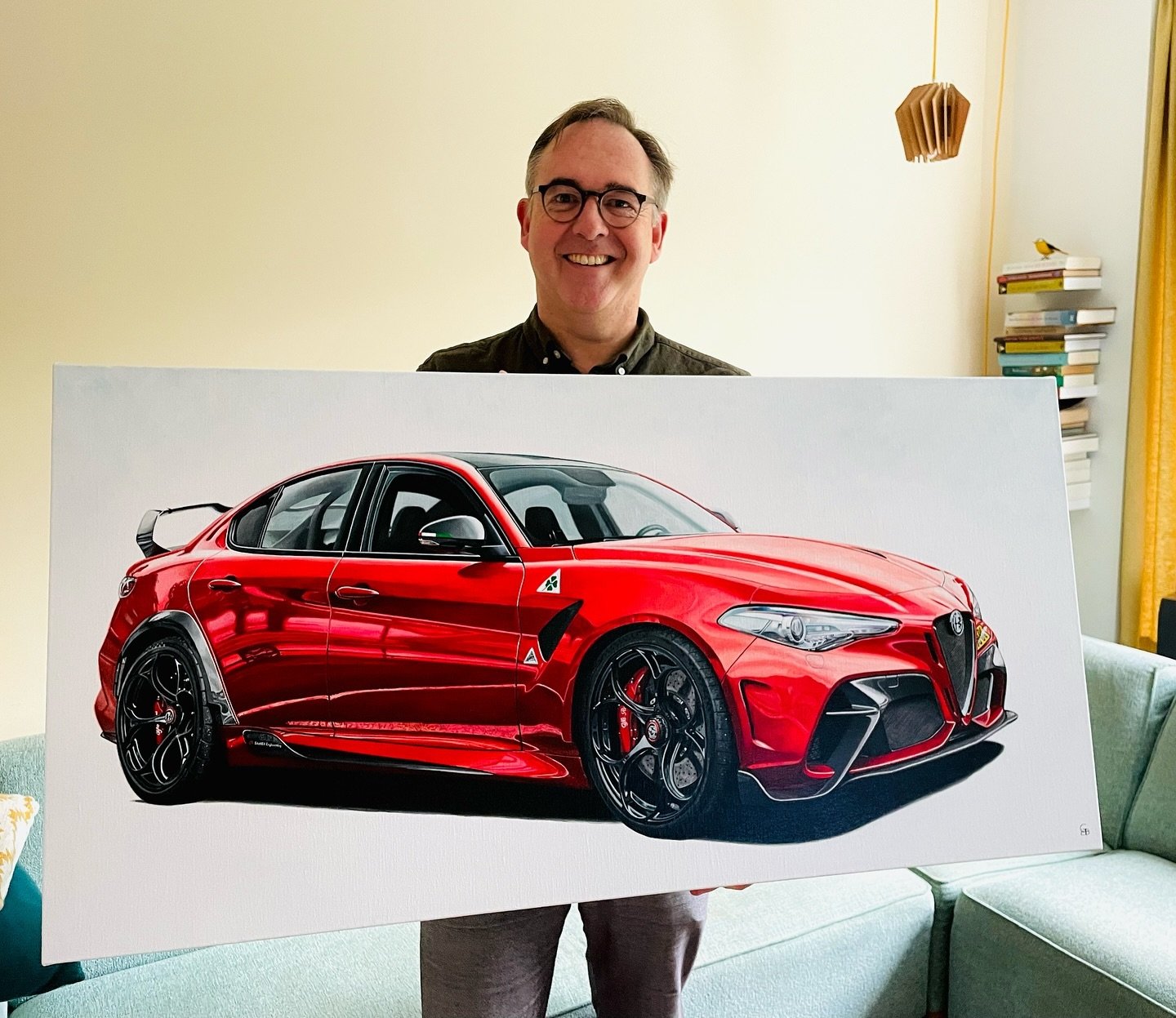 1,5 week ago I delivered the painting of the Alfa Romeo Giulia GTAm in Rosso GTA to it&rsquo;s owners. It was a great visit, nice coffee ☕️, nice conversations and happy people 🤗. Great to see  the impressive car in real after staring it at the canv