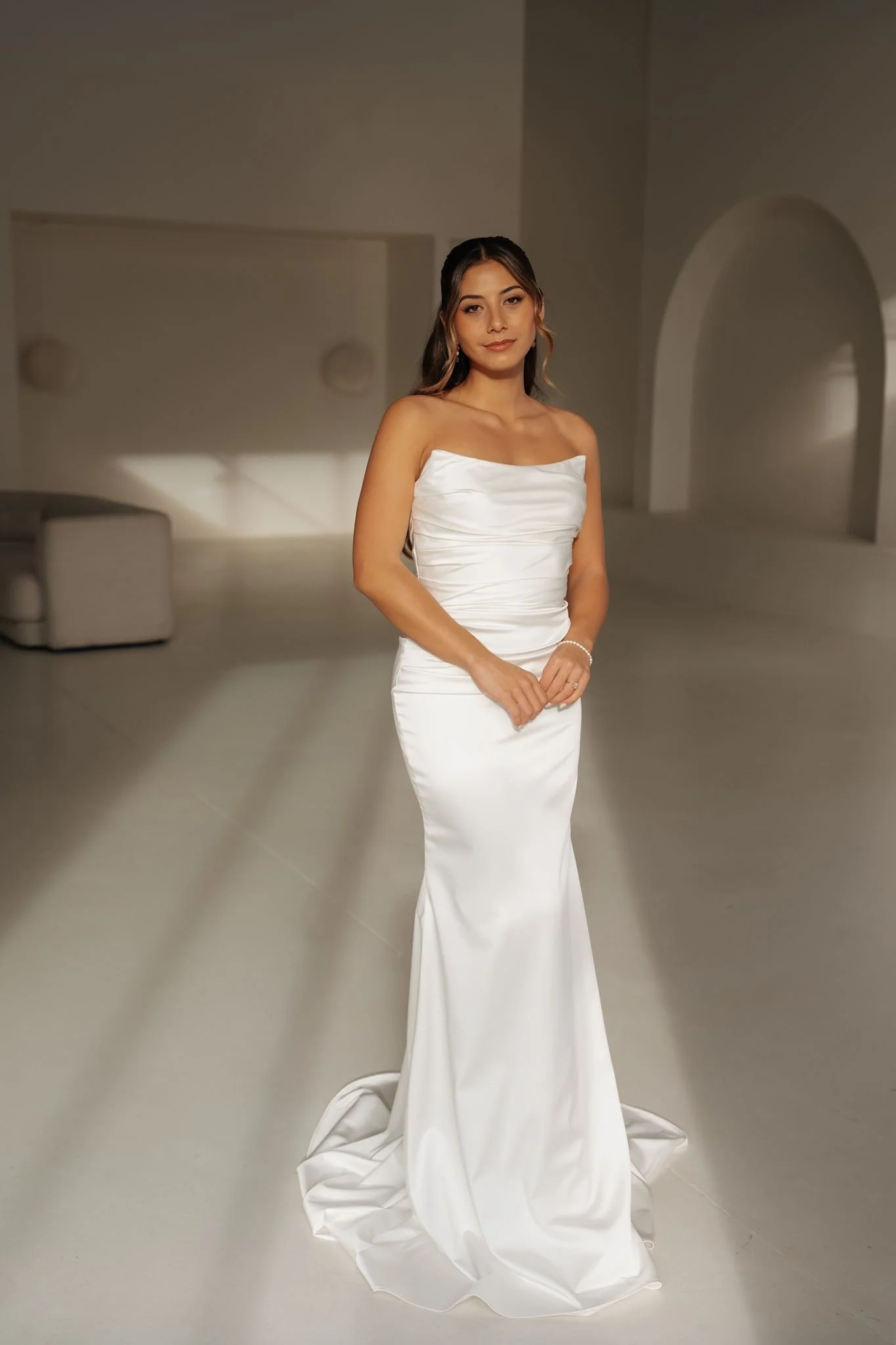 Gemma Strapless Satin Gown with Wrap