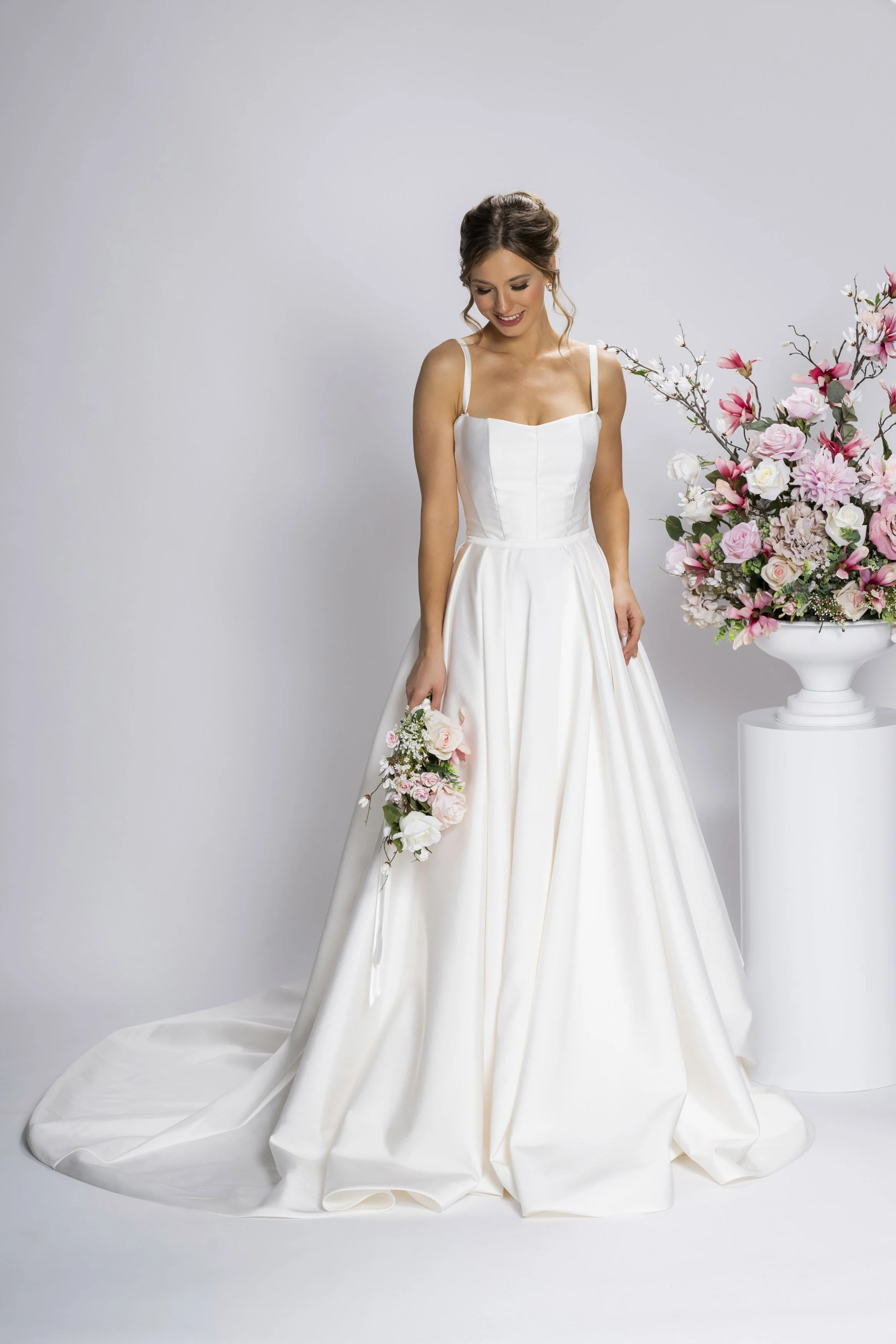 Georgiana Tiered Floral-Print Satin Gown