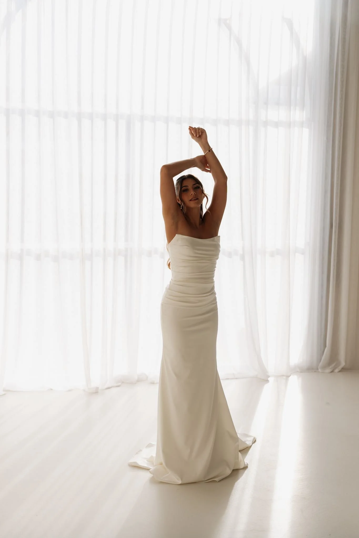 Erin Clare Bridal Gemma Strapless Satin Gown with Wrap